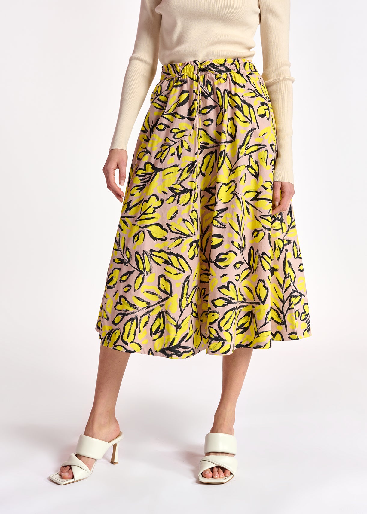 Beige midi skirt with floral print RE—SSENTIEL | Essentiel second hand