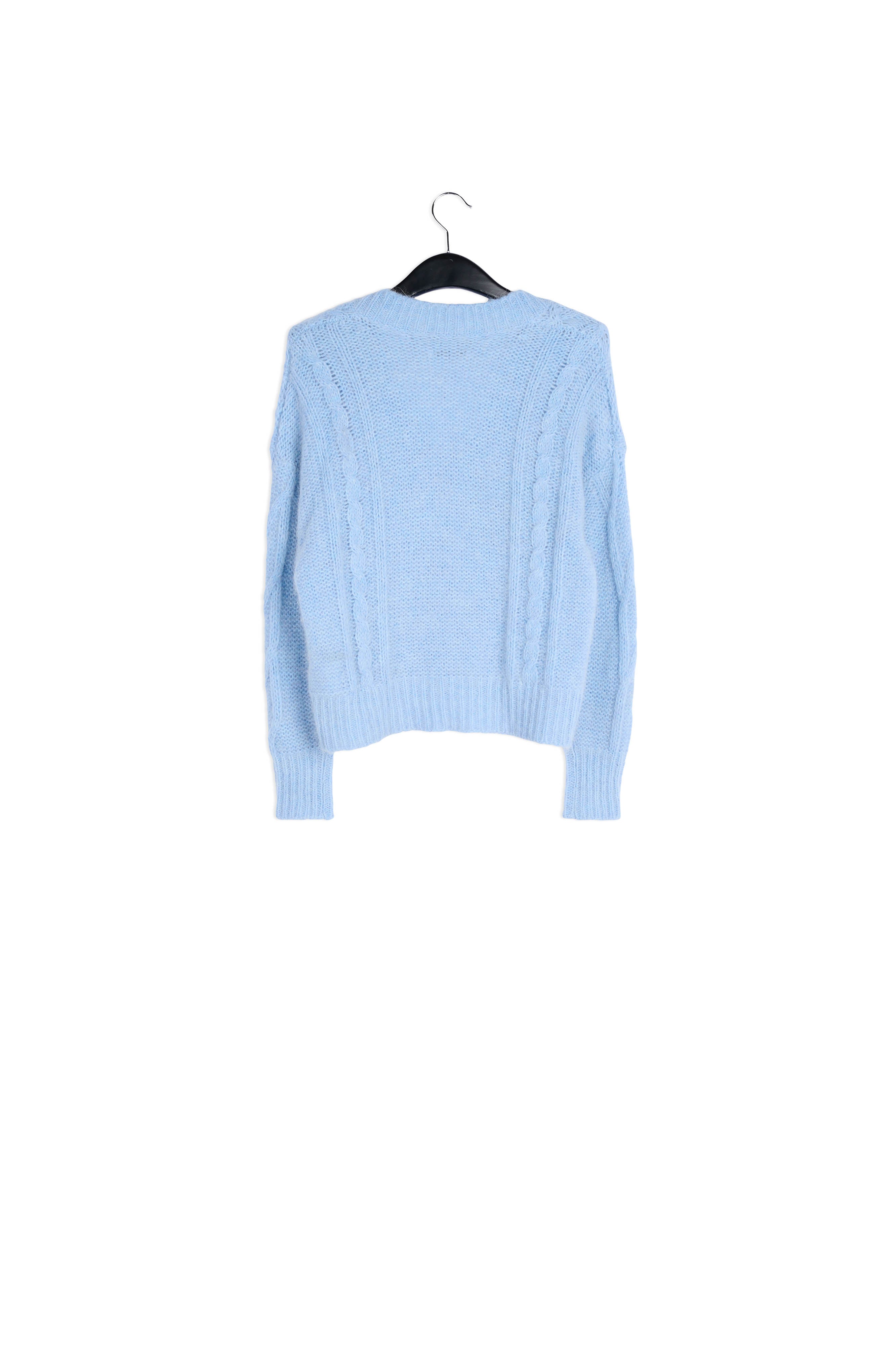 Pull bleu clair à col en v en maille torsadée RE—SSENTIEL | Essentiel second hand