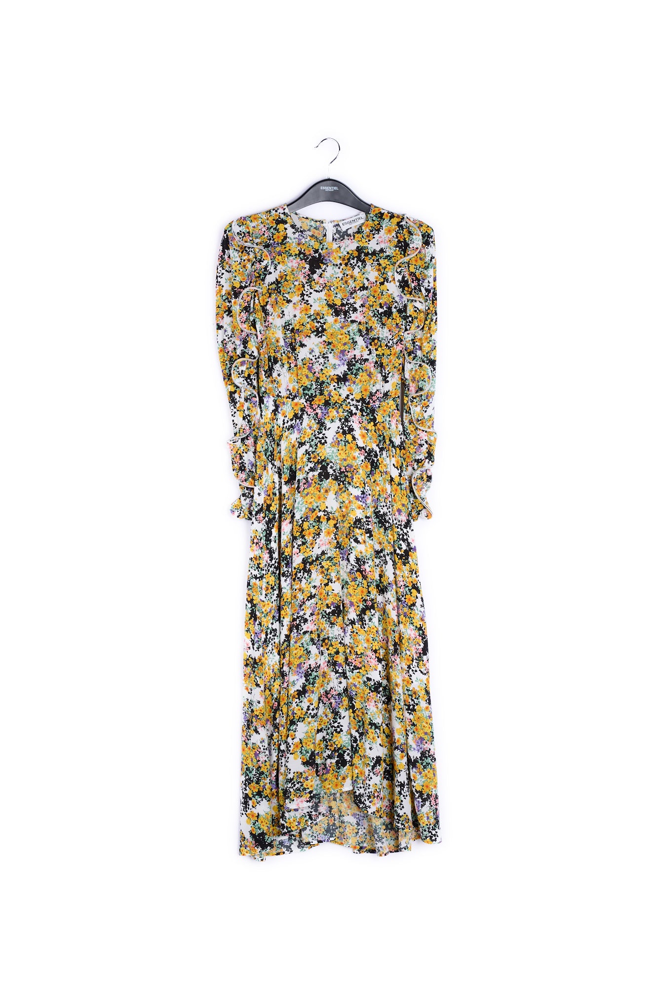 Gebroken witte maxi-jurk met bloemen en ruches RE—SSENTIEL | Essentiel second hand