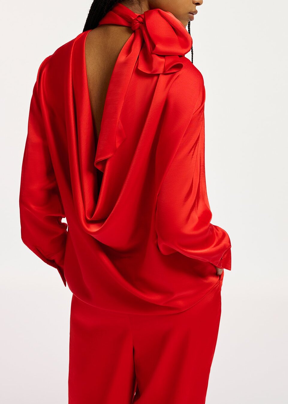 Red satin top with pussy bow RE—SSENTIEL | Essentiel second hand