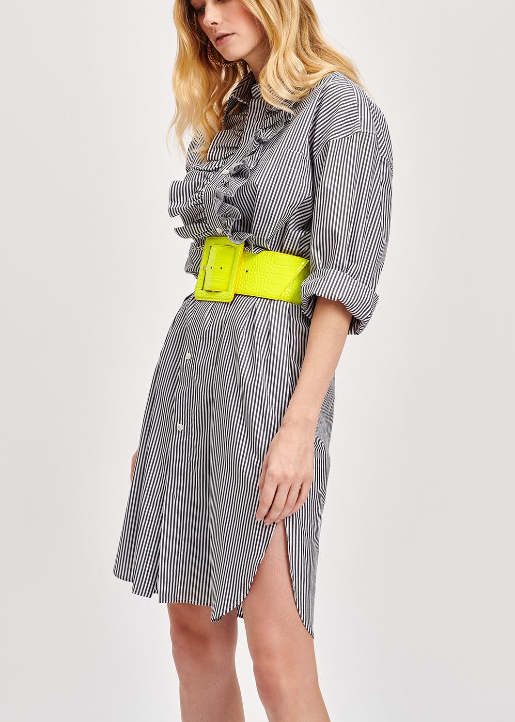 Robe chemise à rayures gris et blanc cassé RE—SSENTIEL | Essentiel second hand