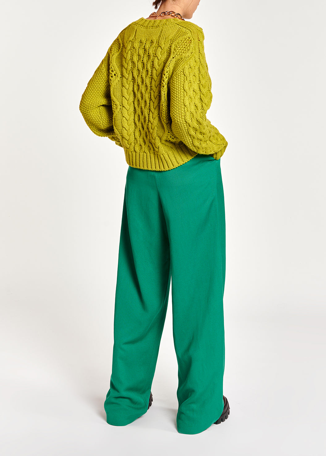 Pull vert citron en tricot torsadé RE—SSENTIEL | Essentiel second hand