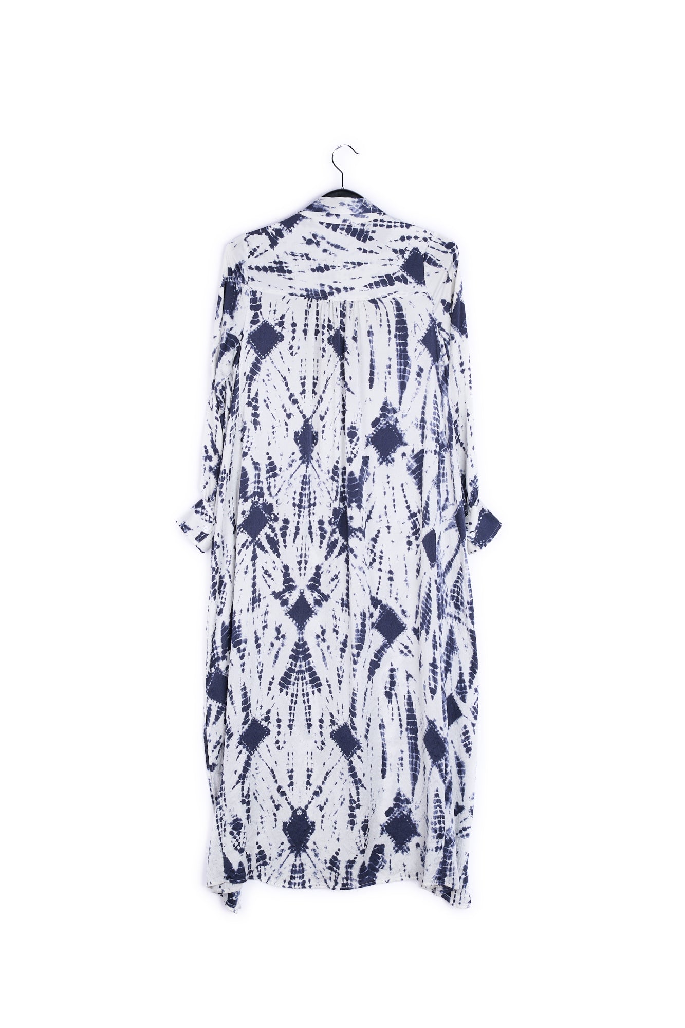 Off-white and dark blue tie-dyed silk shirt dress RE—SSENTIEL | Essentiel second hand