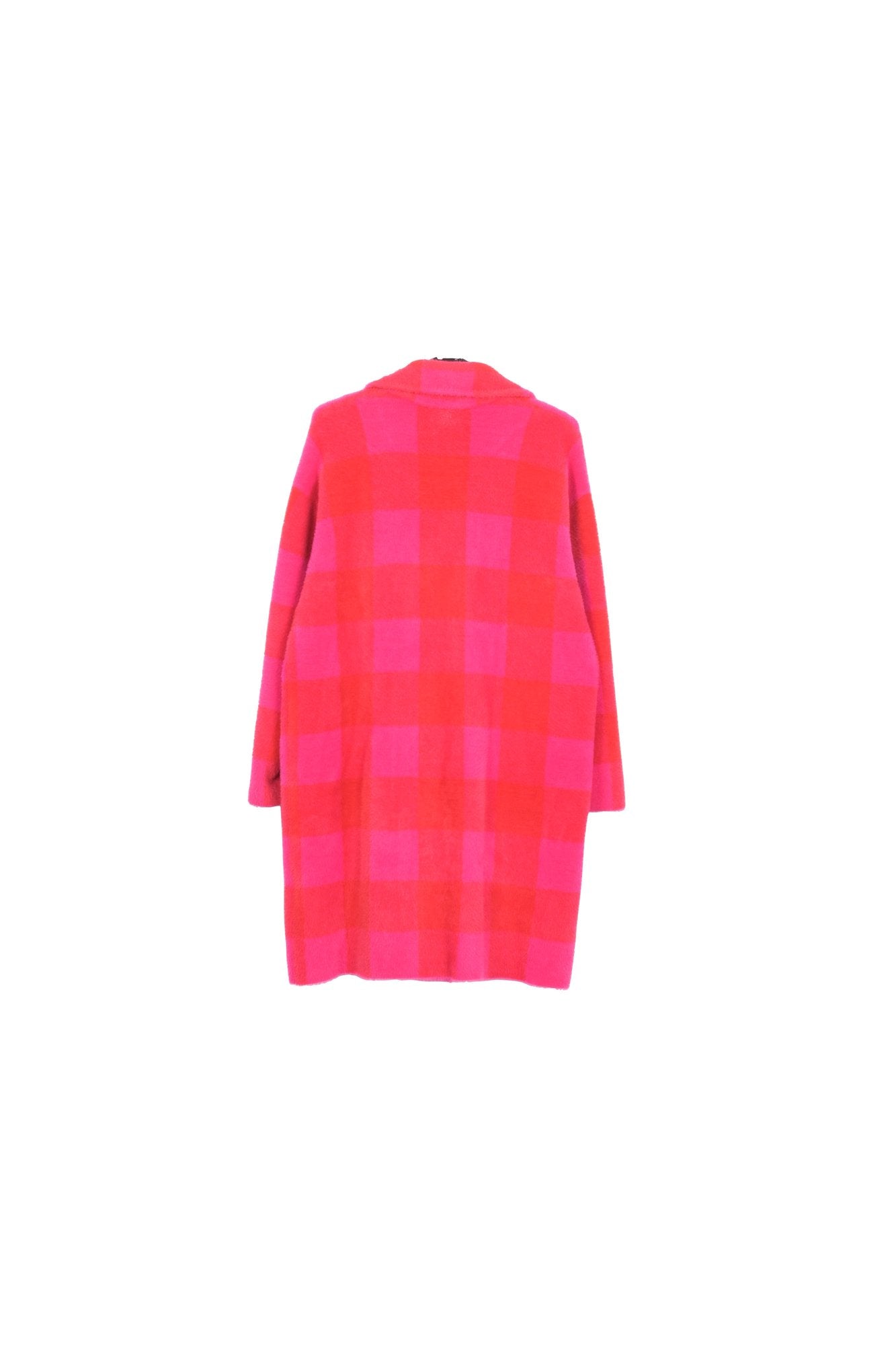 Red and pink check knitted coat RE—SSENTIEL | Essentiel second hand