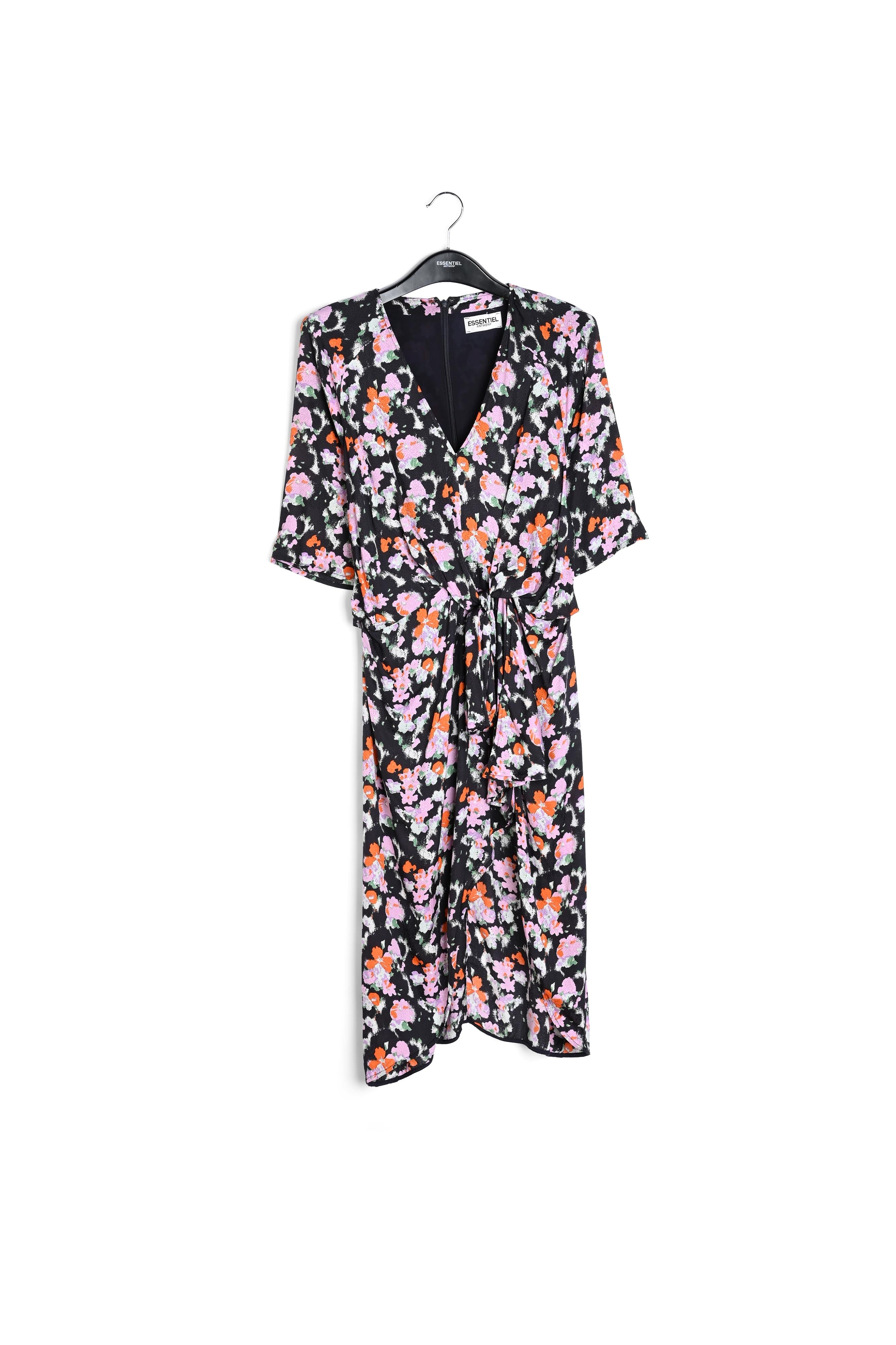 Donkerblauwe midi-jurk met print RE—SSENTIEL | Essentiel second hand