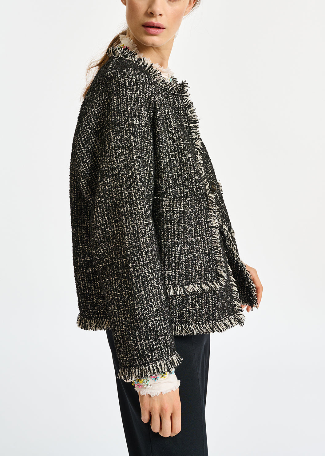 Black and white tweed jacket RE—SSENTIEL | Essentiel second hand