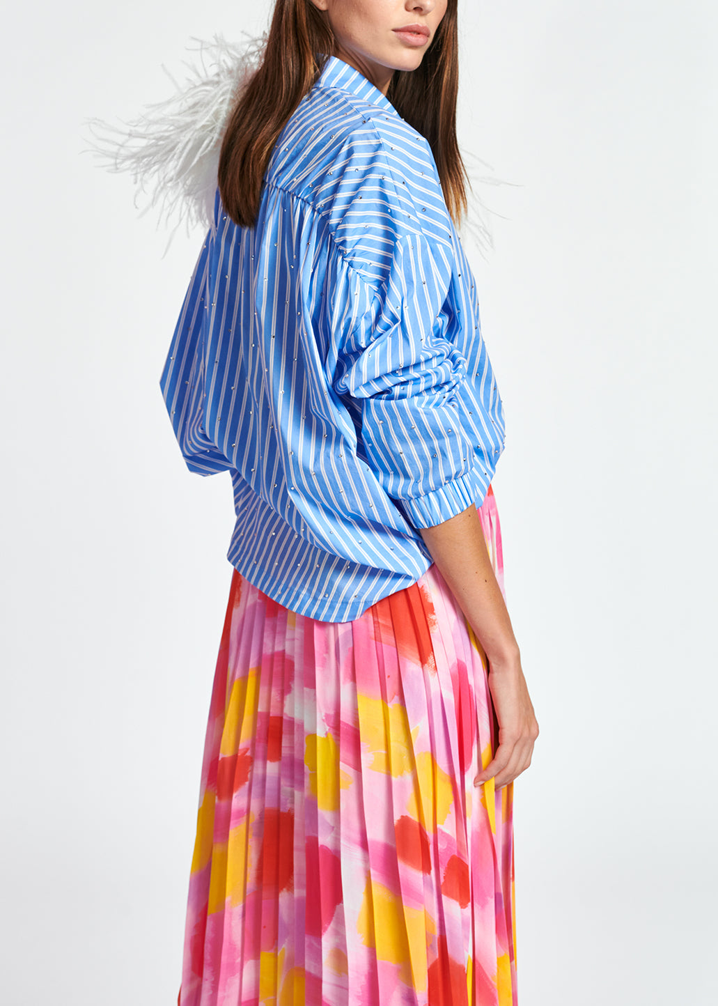 Light blue striped cotton-poplin shirt with rhinestones RE—SSENTIEL | Essentiel second hand