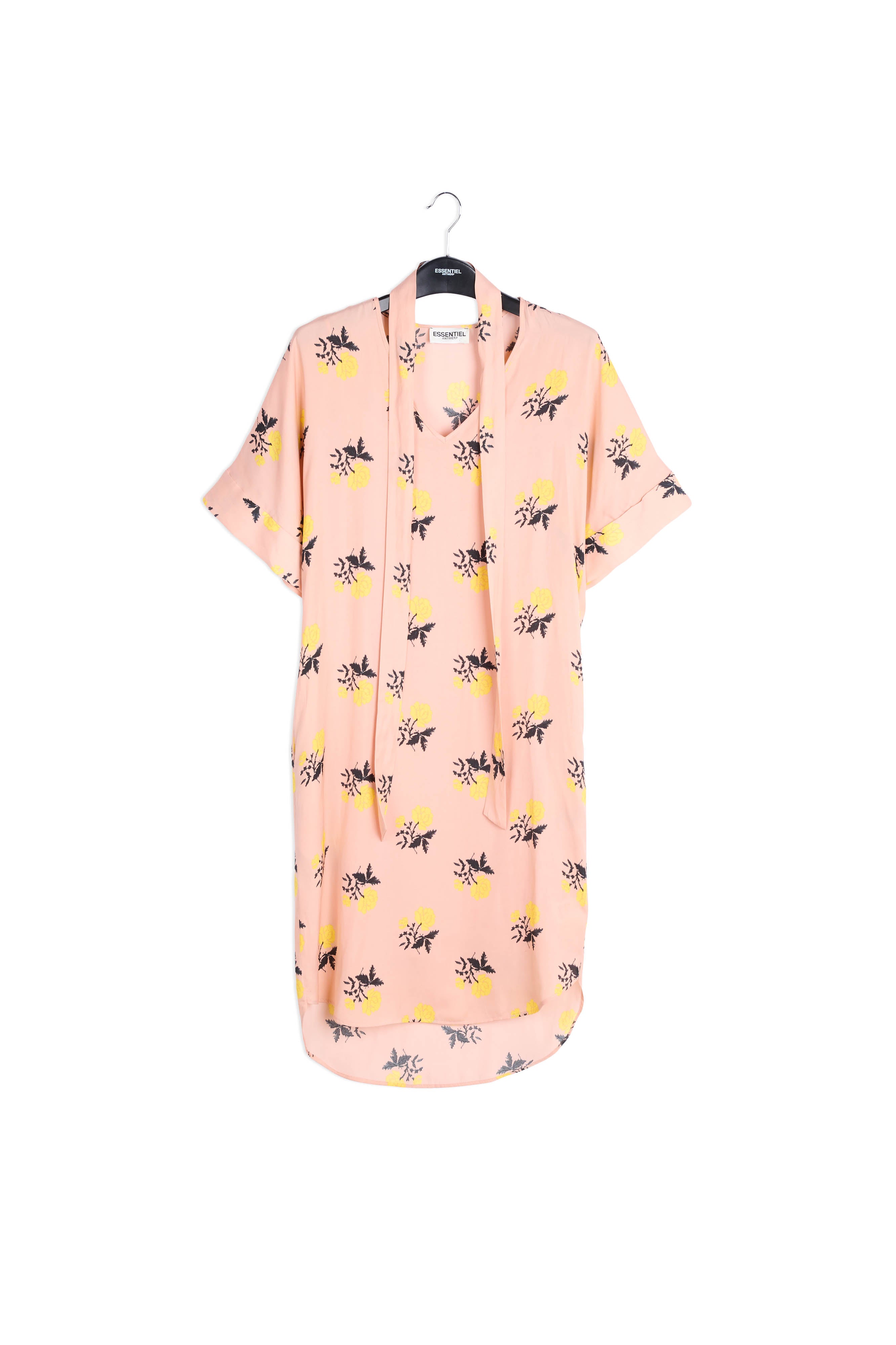 Peach floral print dress with curved hem RE—SSENTIEL | Essentiel second hand