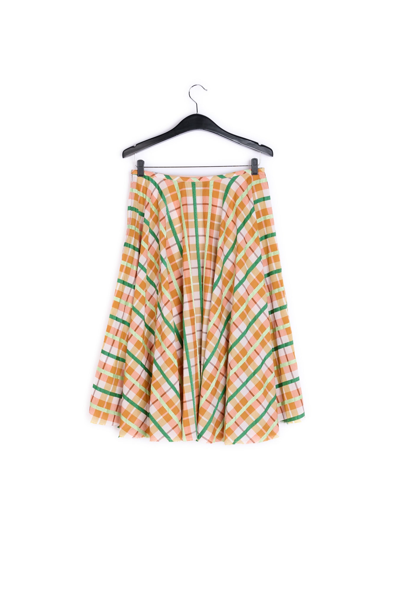 Beige and green plaid cotton-blend pleated skirt RE—SSENTIEL | Essentiel second hand