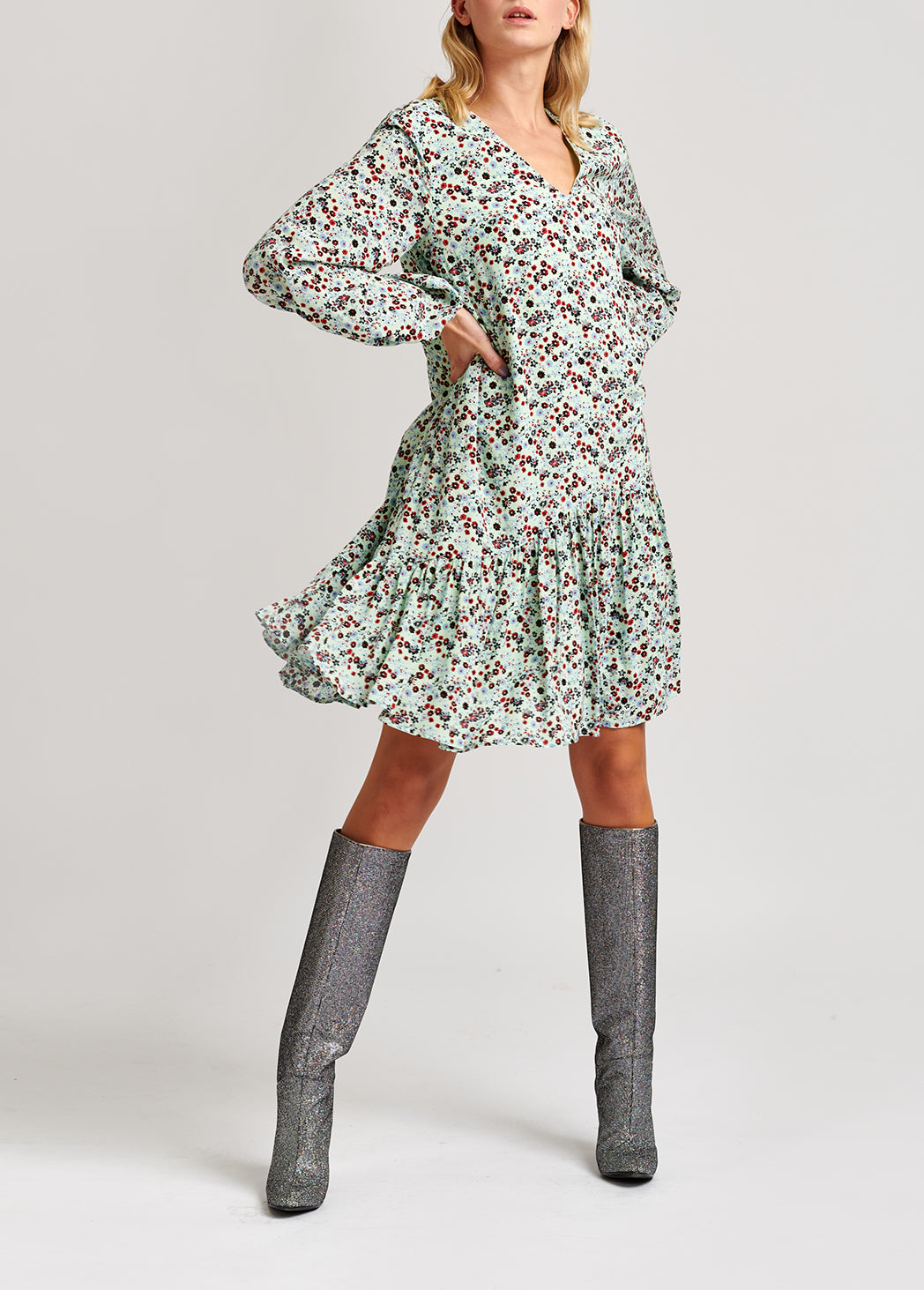 Mini robe vert menthe à imprimé floral RE—SSENTIEL | Essentiel second hand