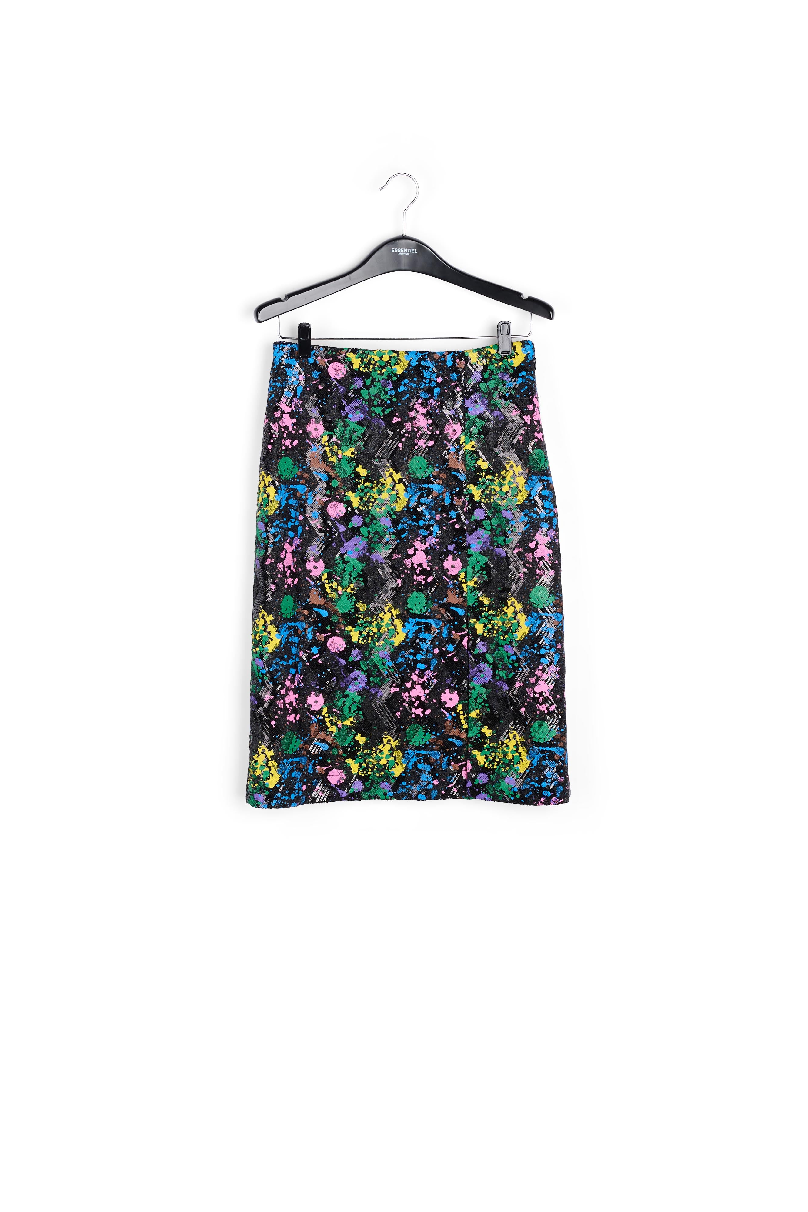 Jupe fourreau noire à éclaboussures et paillettes RE—SSENTIEL | Essentiel second hand