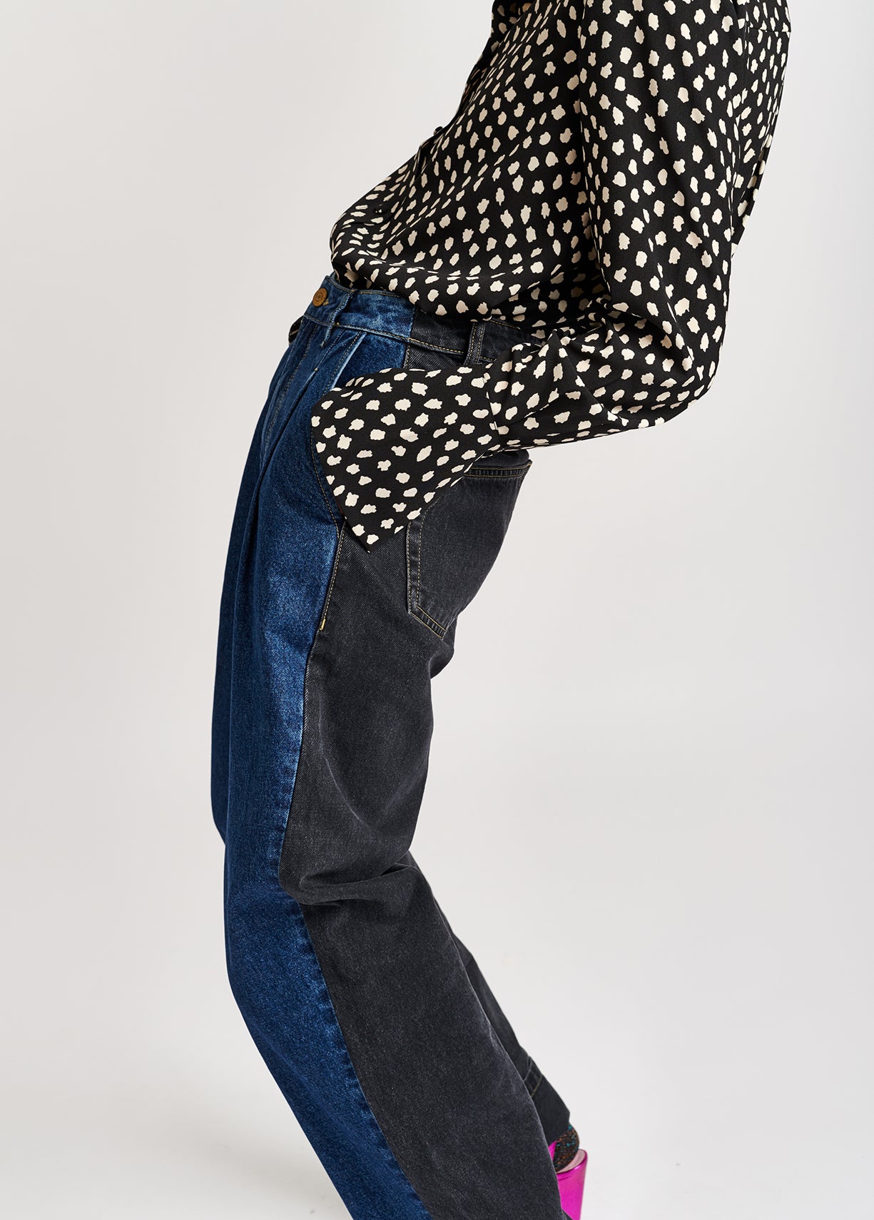 Two-tone cotton high-waisted jeans RE—SSENTIEL | Essentiel second hand