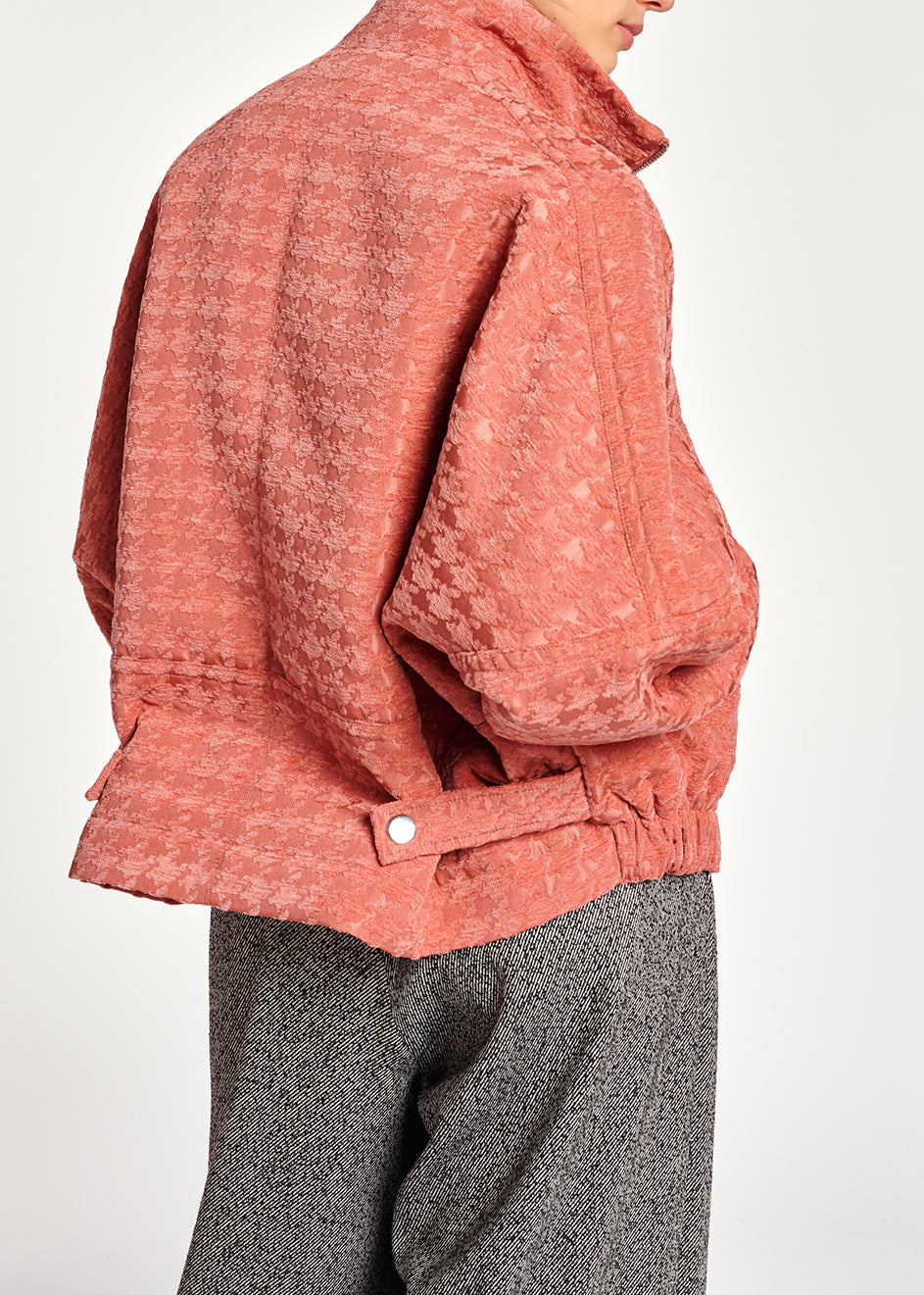 Pink houndstooth jacquard bomber jacket RE—SSENTIEL | Essentiel second hand