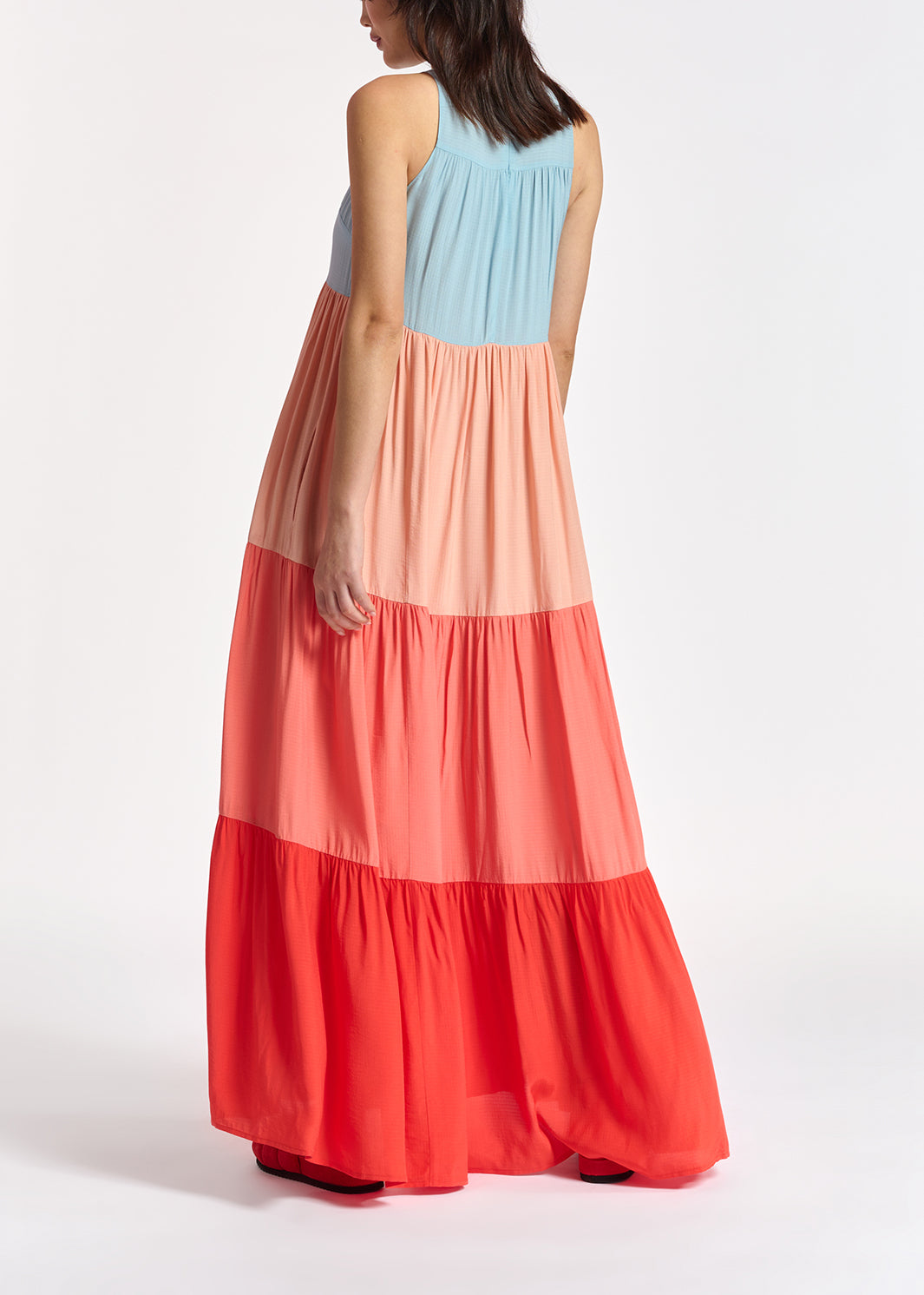 Light blue, orange and red color-blocking effect maxi dress RE—SSENTIEL | Essentiel second hand