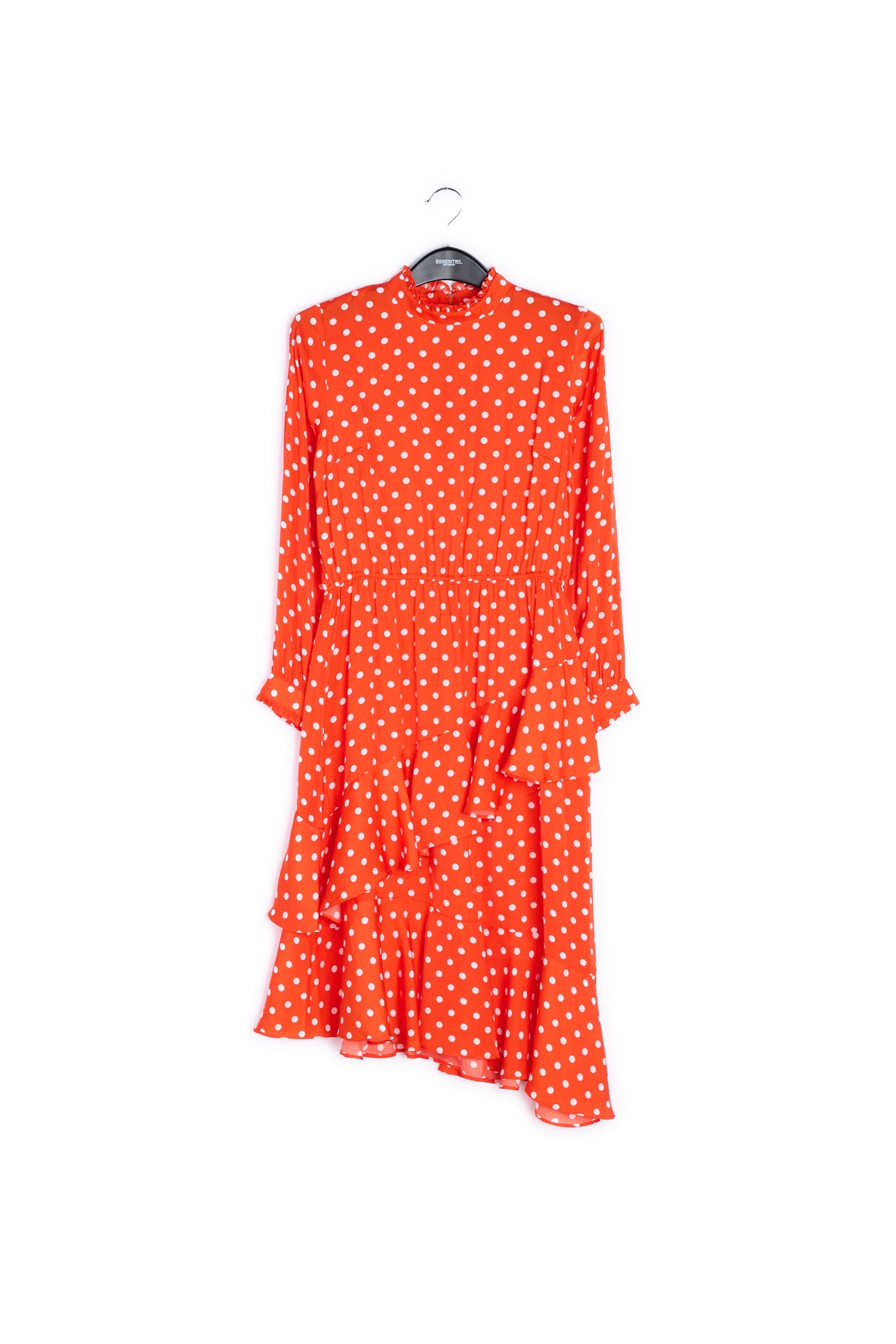 Red polka dot ruffled midi dress RE—SSENTIEL | Essentiel second hand