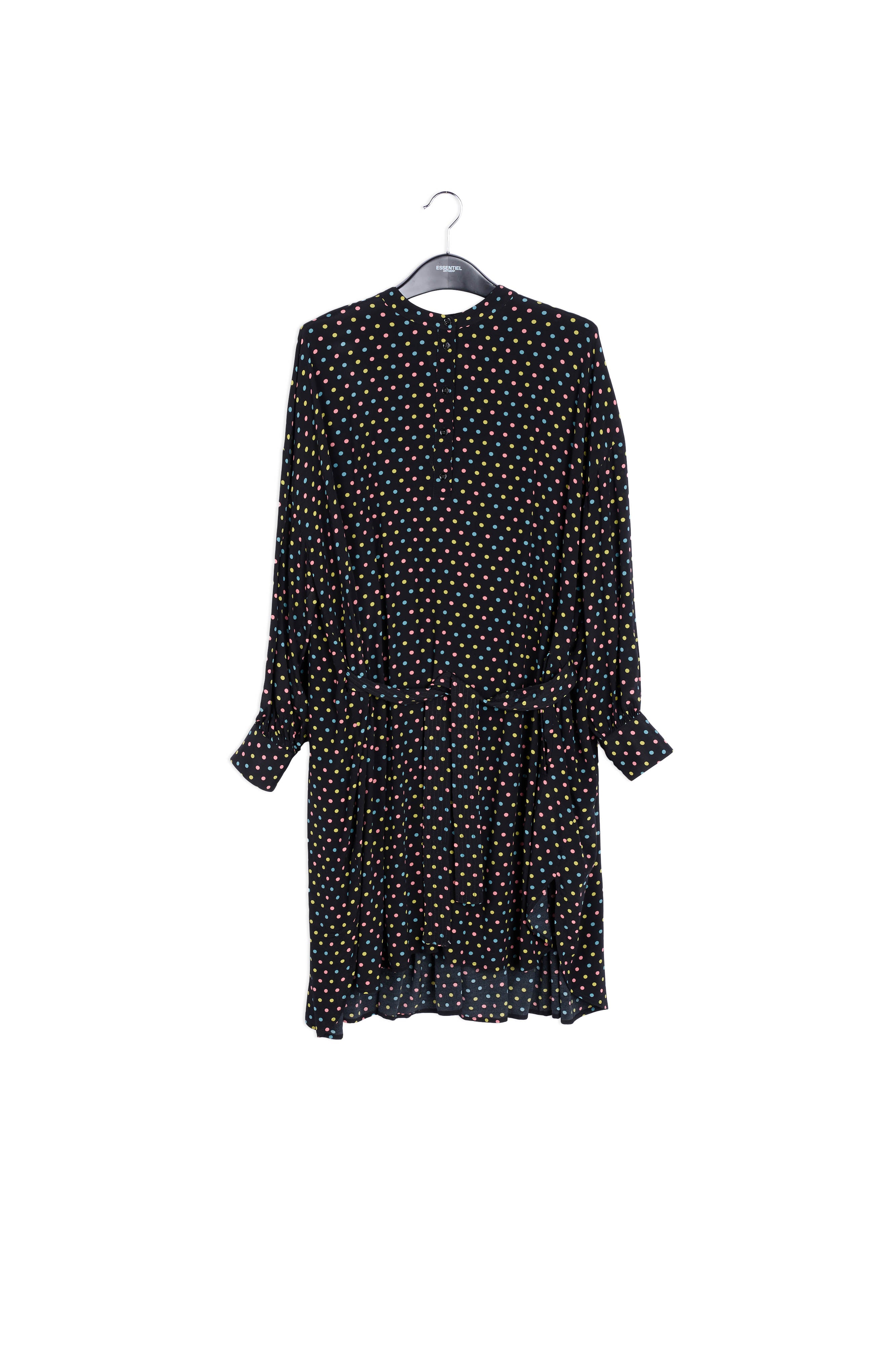 Black polka-dot shirt dress with plissé backside RE—SSENTIEL | Essentiel second hand