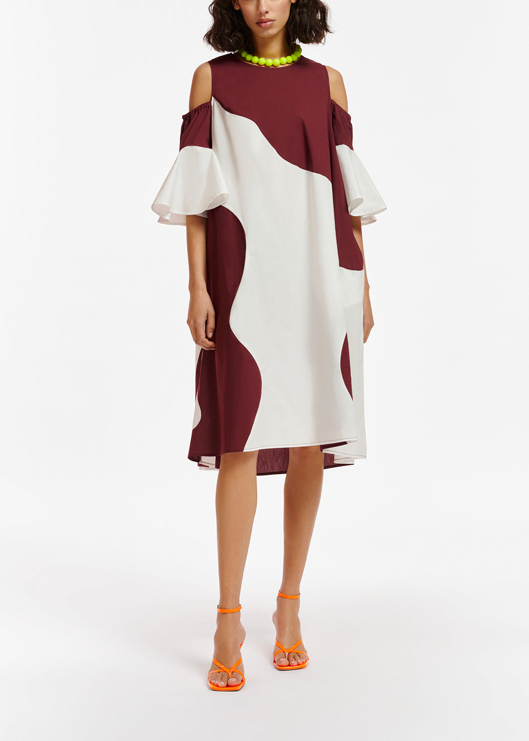 Burgundy and white cotton knee-length dress RE—SSENTIEL | Essentiel second hand