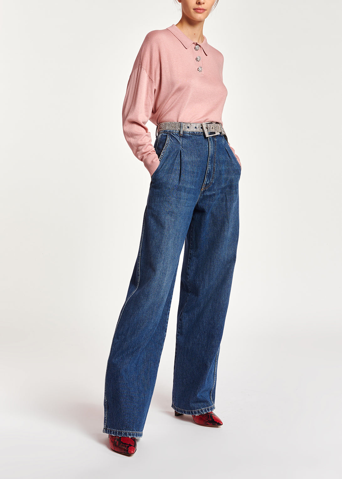 Blue high-waisted wide-leg jeans RE—SSENTIEL | Essentiel second hand