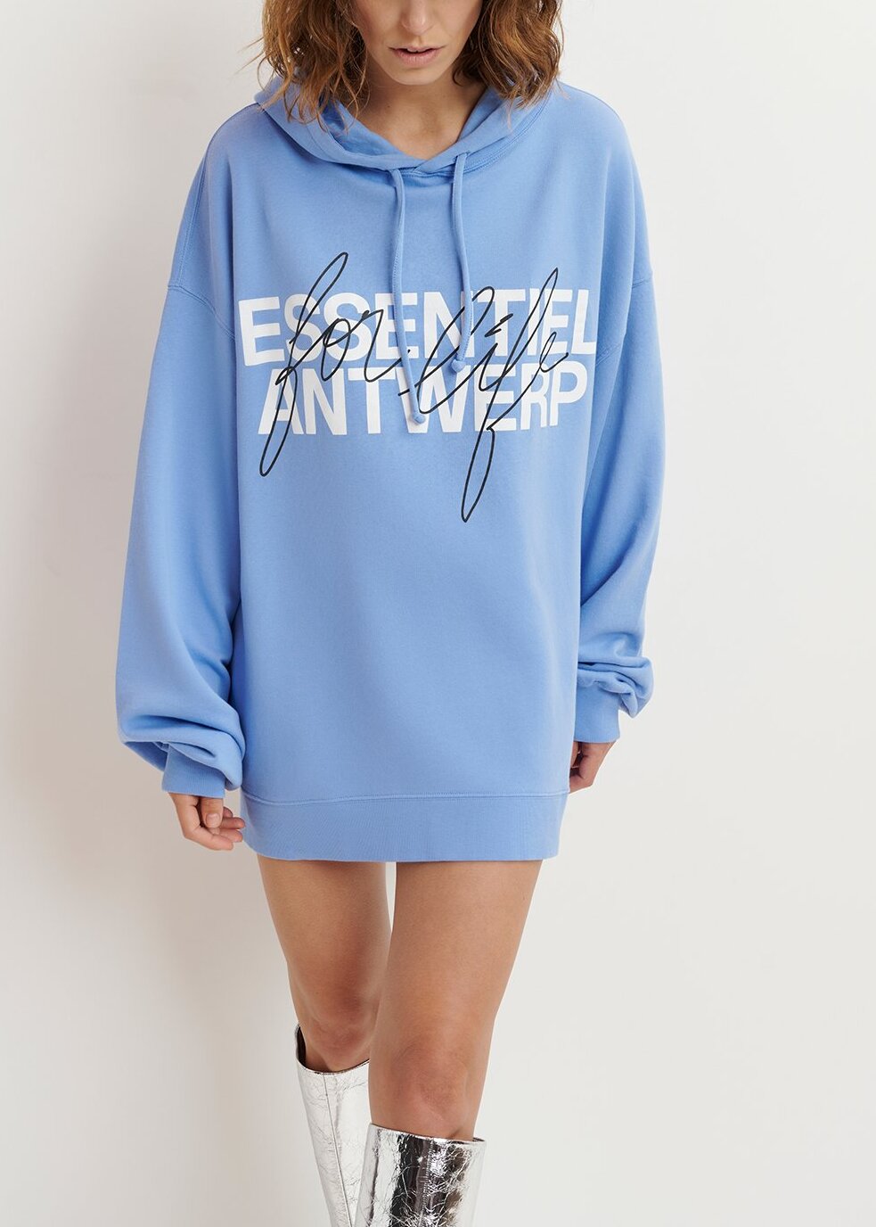 Blue organic cotton-jersey hoodie with logo print RE—SSENTIEL | Essentiel second hand