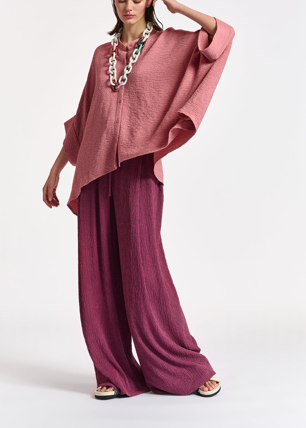 Vintage pink boxy-cut seersucker shirt RE—SSENTIEL | Essentiel second hand