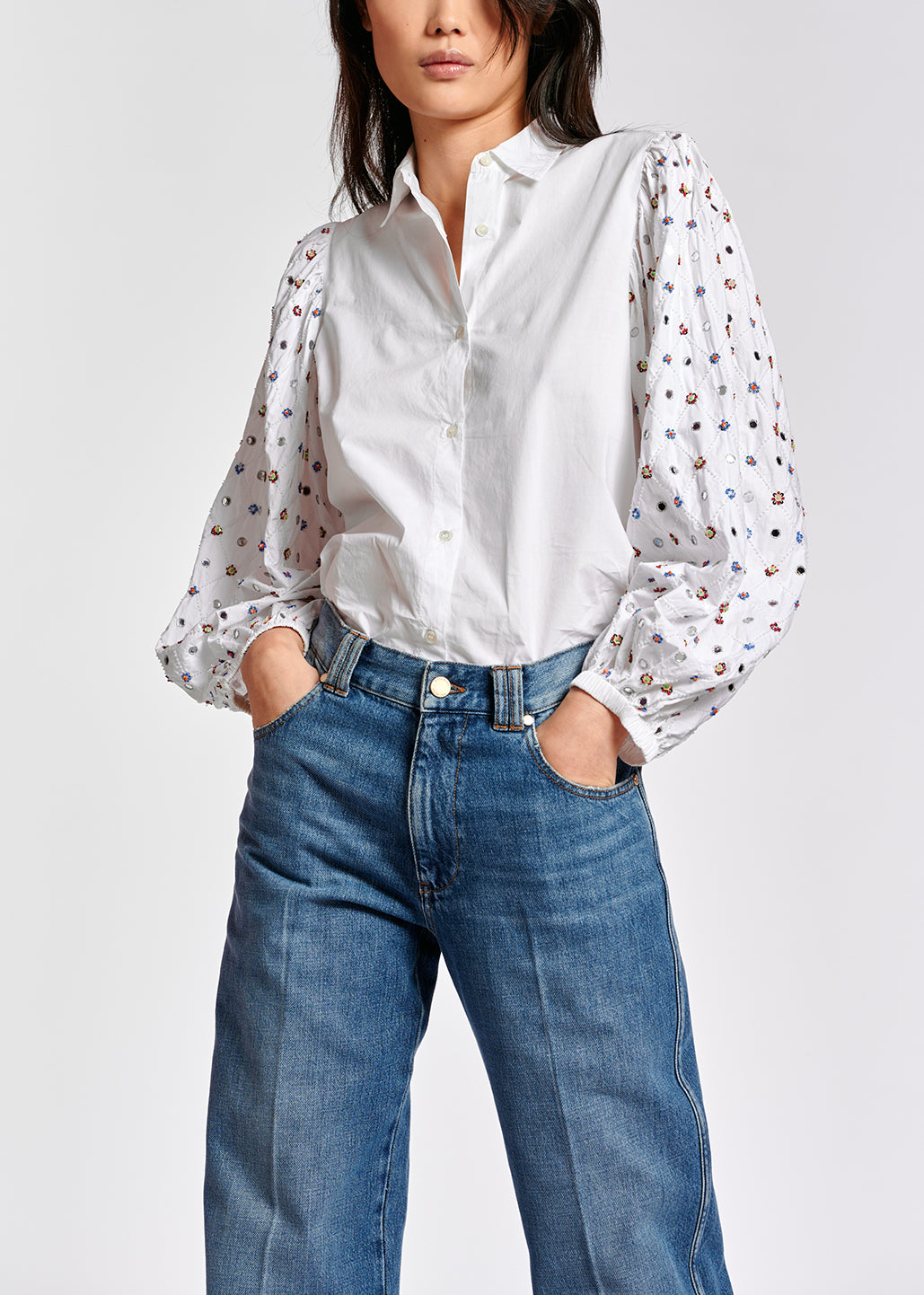 Chemise blanche aux manches rebrodées RE—SSENTIEL | Essentiel second hand