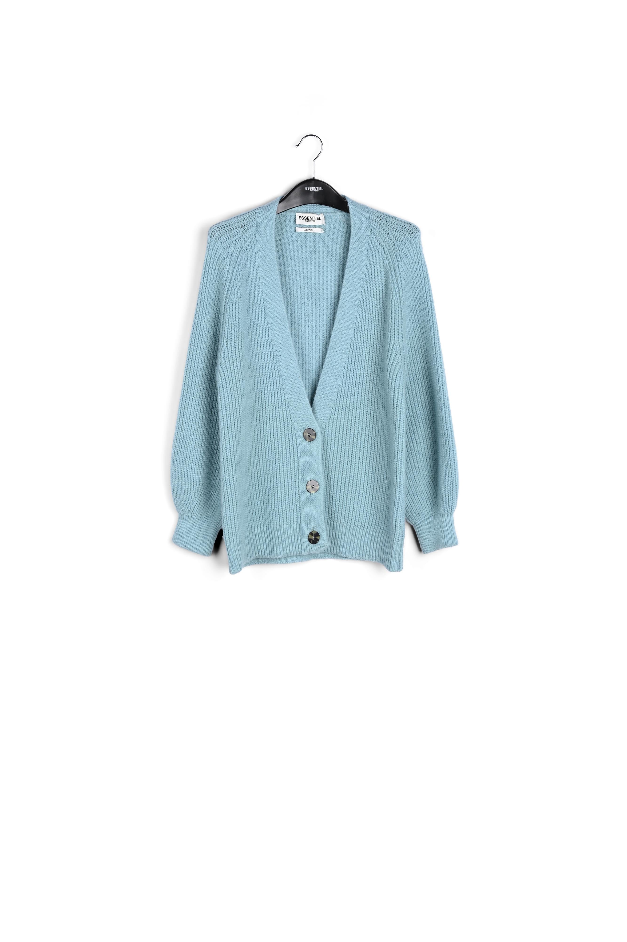 Pastel blue ribbed v-neck cardigan RE—SSENTIEL | Essentiel second hand