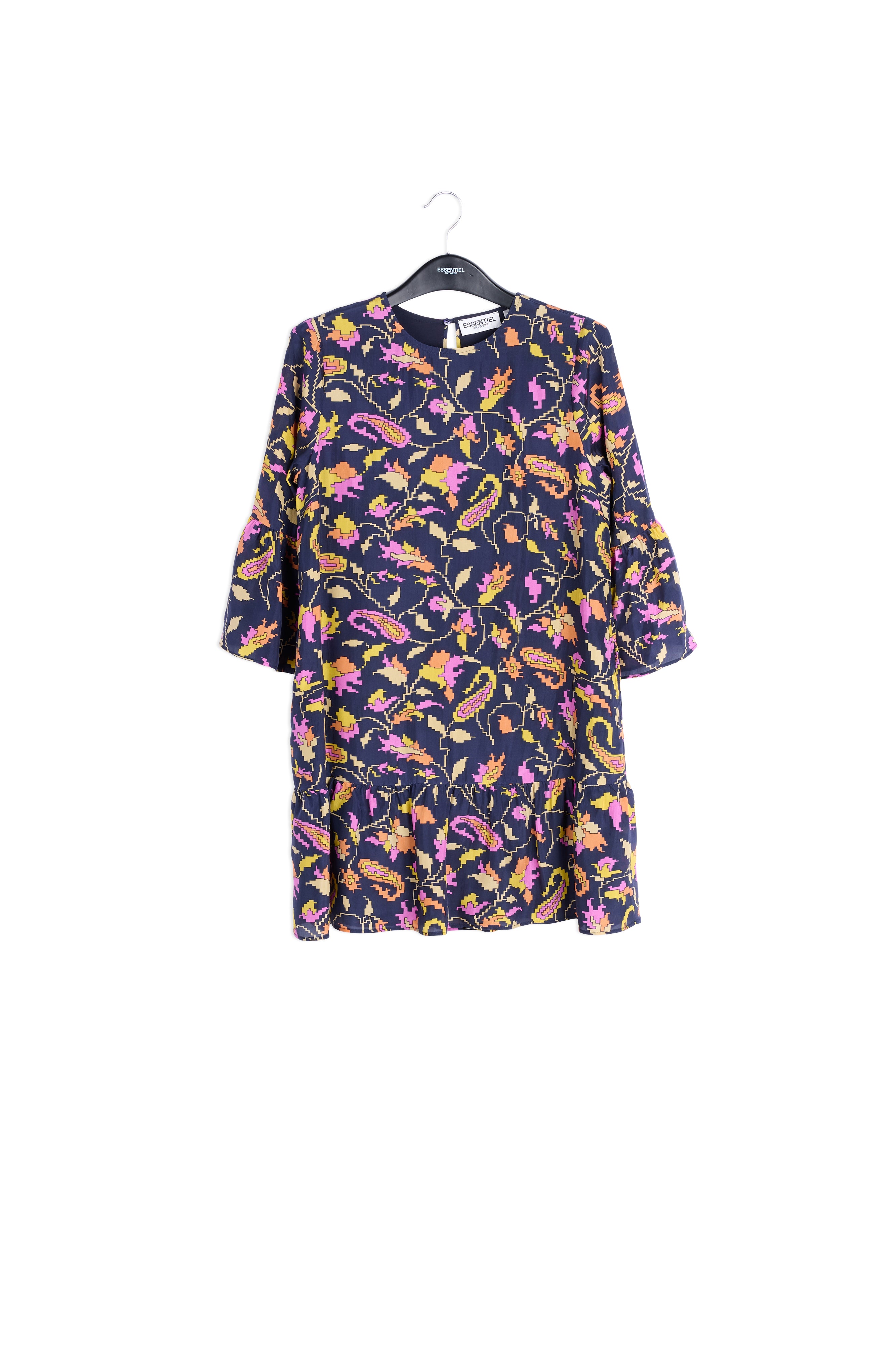 Brown silk dress with flower print RE—SSENTIEL | Essentiel second hand