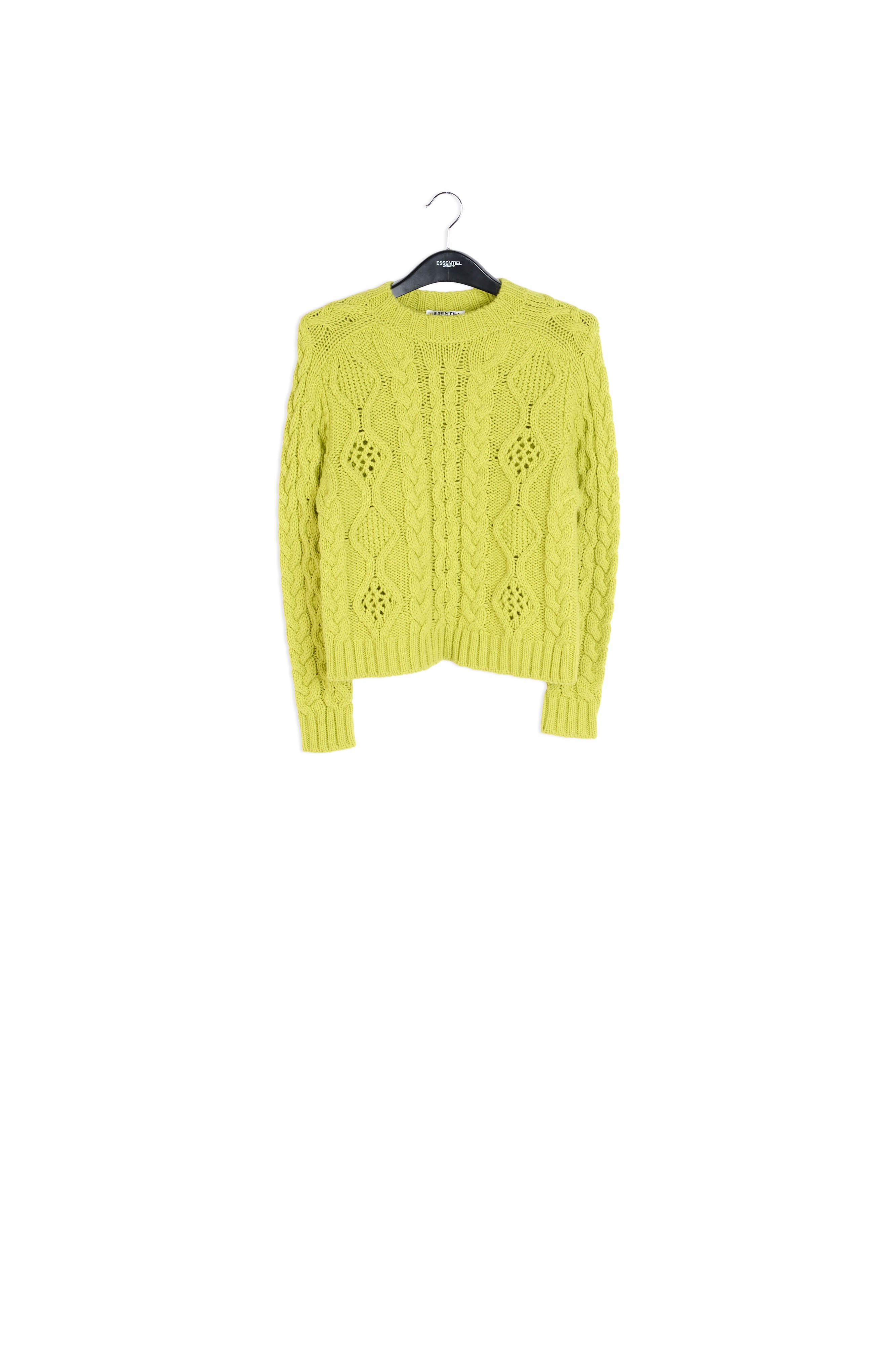 Limoengroene wolmix trui met kabelsteek RE—SSENTIEL | Essentiel second hand