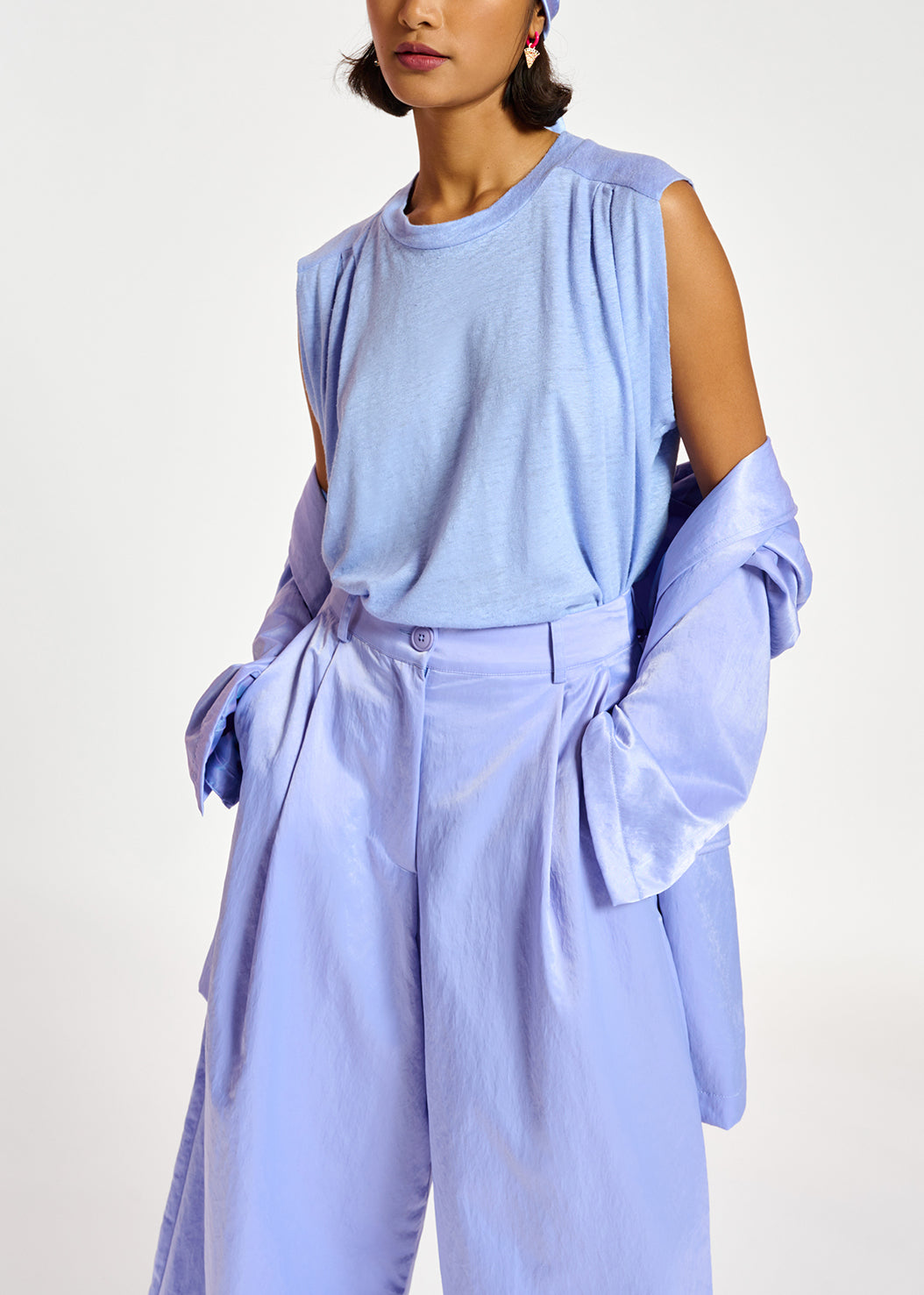 Blue linen sleeveless T-shirt RE—SSENTIEL | Essentiel second hand