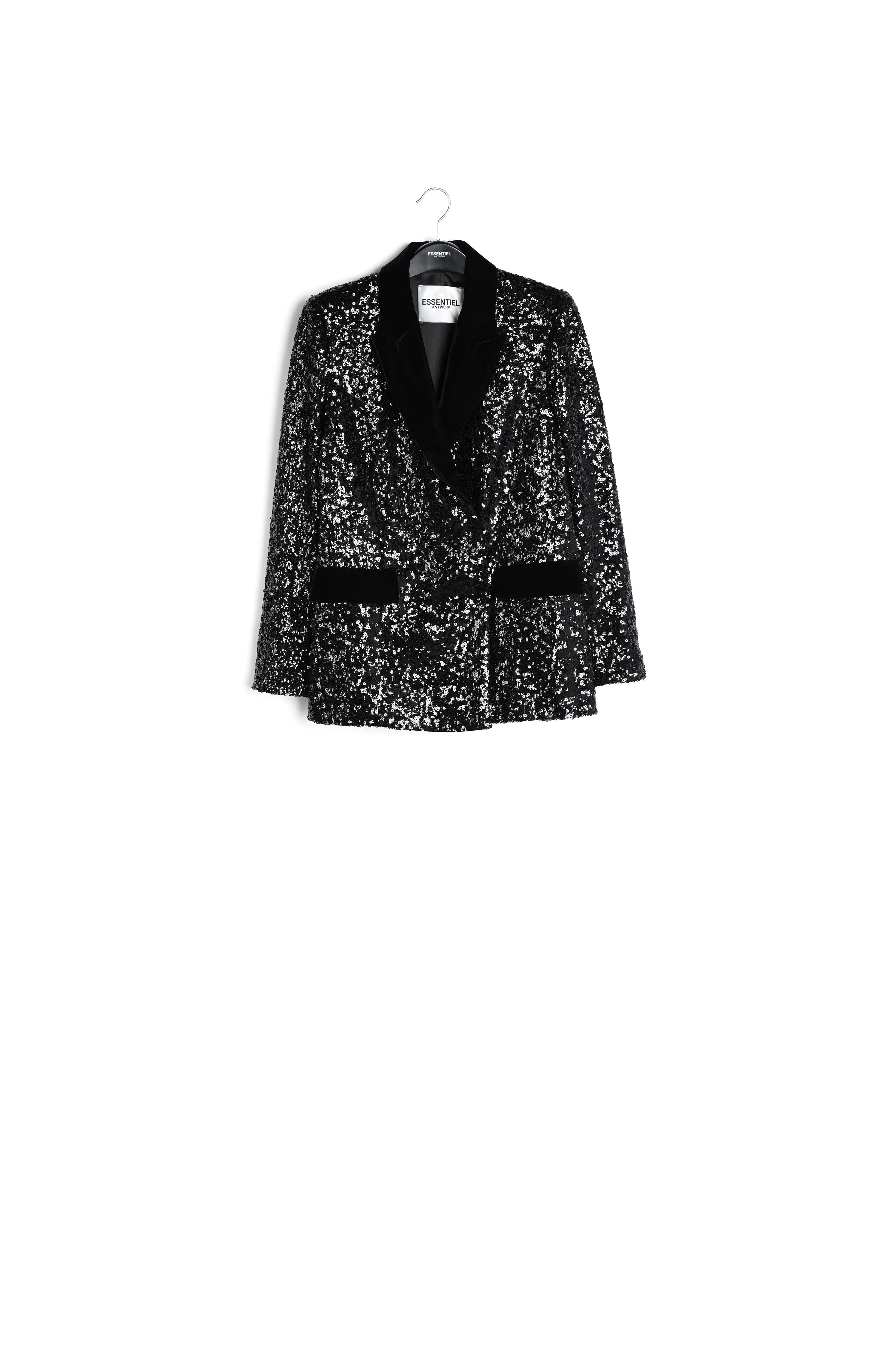Black sequined double-breasted blazer RE—SSENTIEL | Essentiel second hand