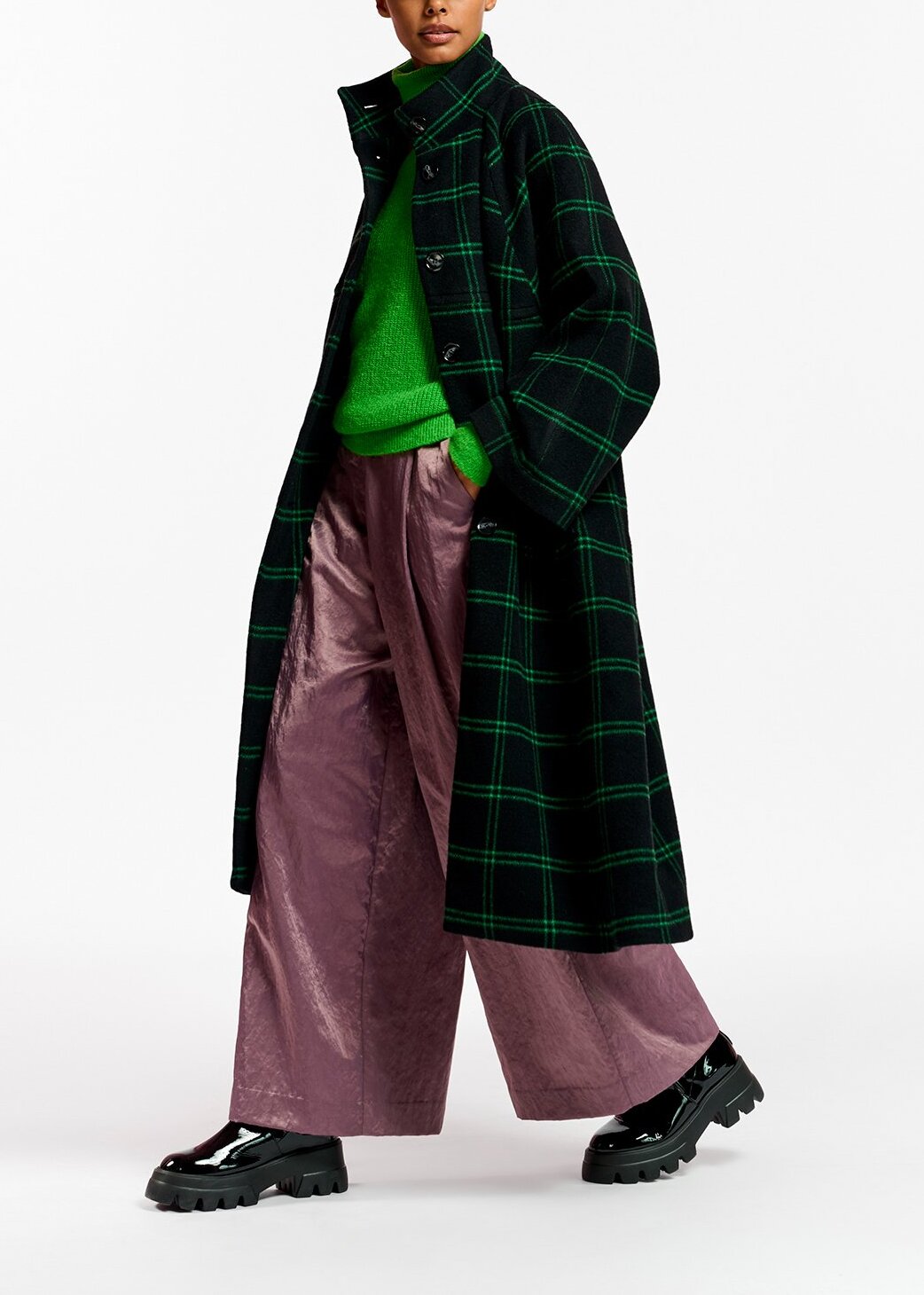 Manteau noir en laine mélangée à carreaux Tattersall RE—SSENTIEL | Essentiel second hand