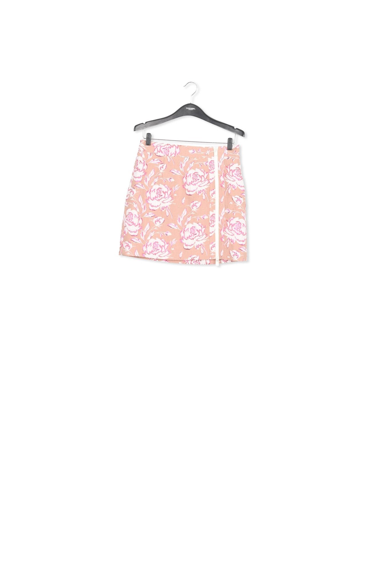 Beige, pink and white floral-jacquard mini skirt RE—SSENTIEL | Essentiel second hand