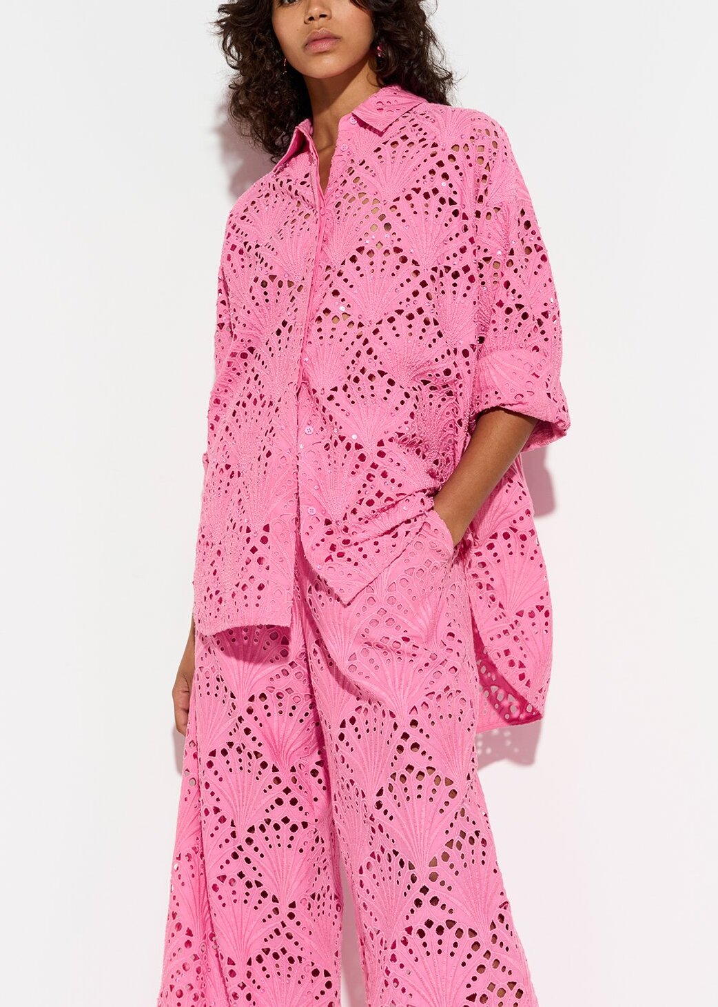 Chemise en broderie anglaise de coton rose RE—SSENTIEL | Essentiel second hand