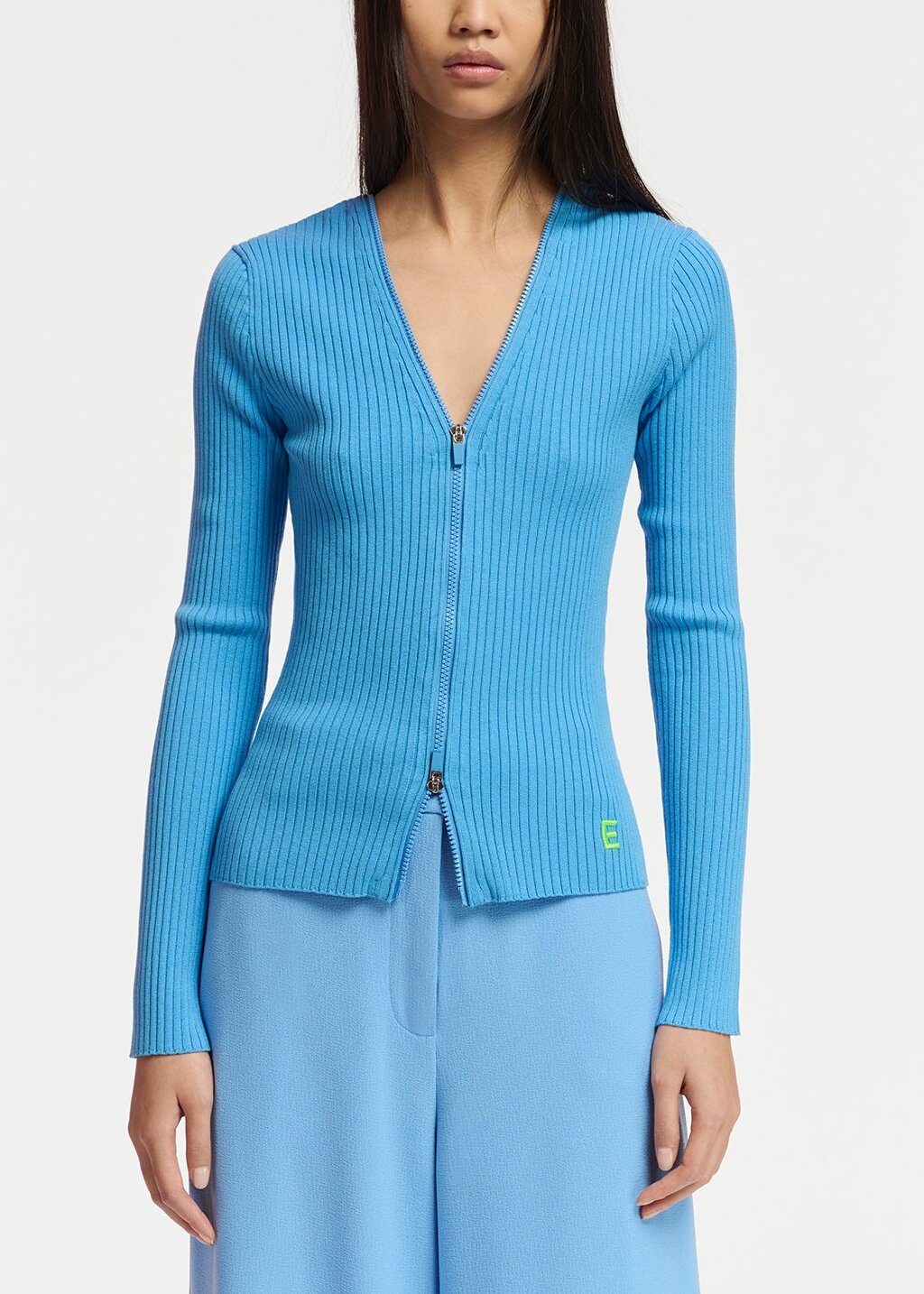 Pull en côtes bleu avec zips RE—SSENTIEL | Essentiel second hand