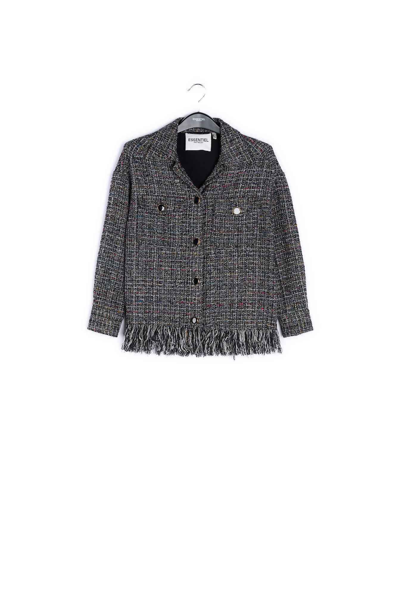 Black check jacket with fringed hem RE—SSENTIEL | Essentiel second hand