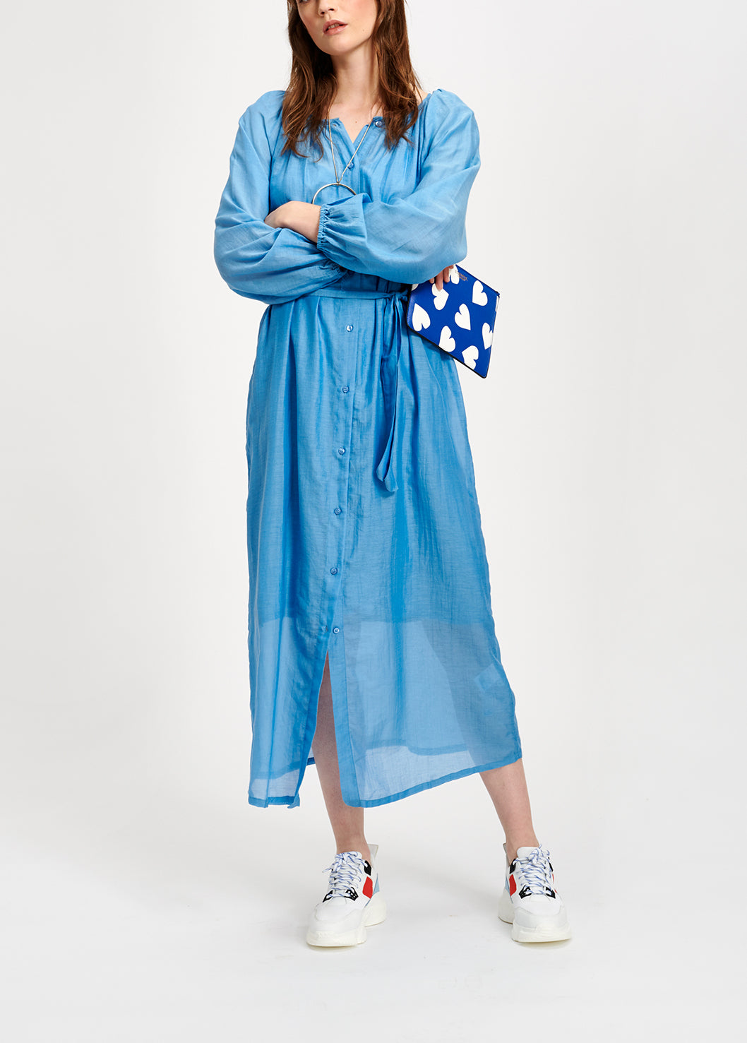 Blue cotton-silk midi shirt dress RE—SSENTIEL | Essentiel second hand