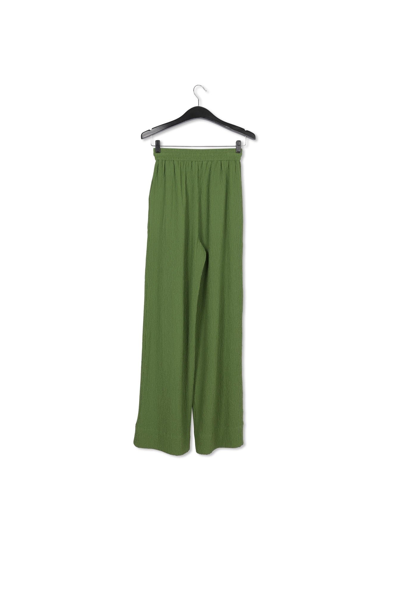 Dark green wide-leg seersucker pants RE—SSENTIEL | Essentiel second hand