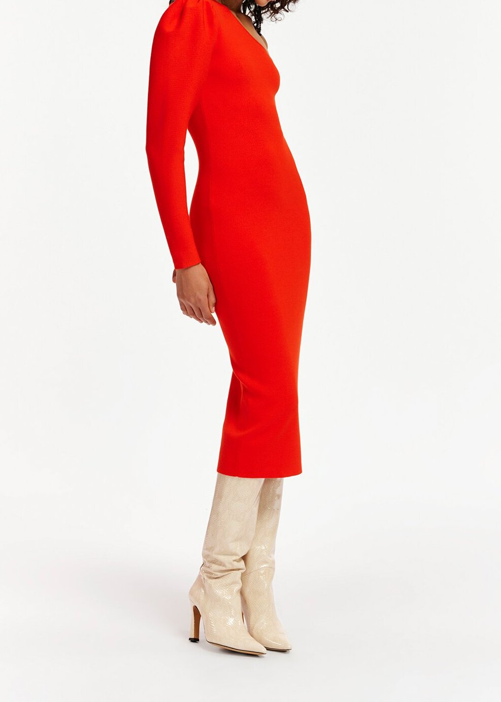 Red one-shoulder stretchy-jersey midi dress RE—SSENTIEL | Essentiel second hand