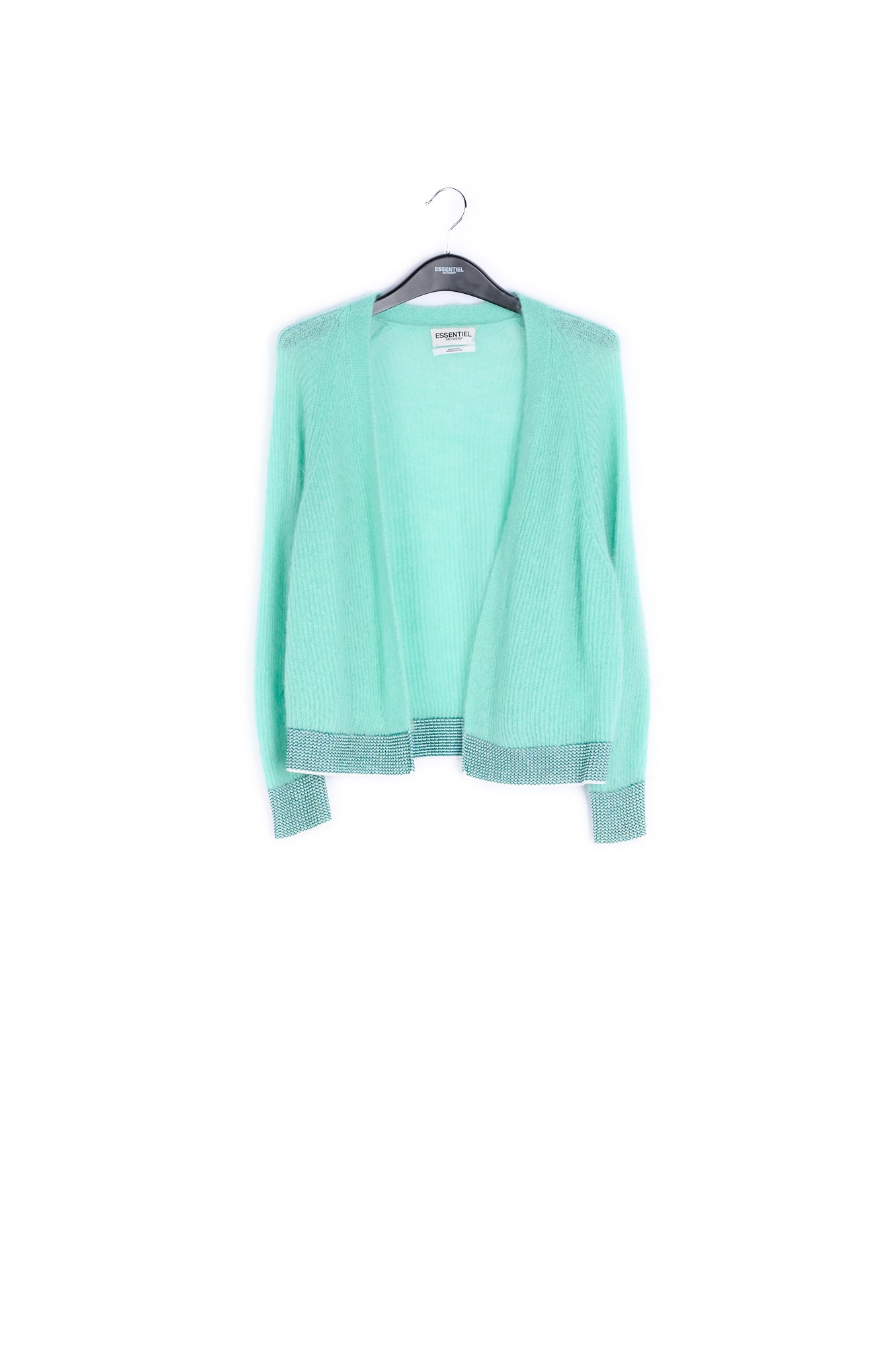 Green ribbed open cardigan with accentuated trims RE—SSENTIEL | Essentiel second hand