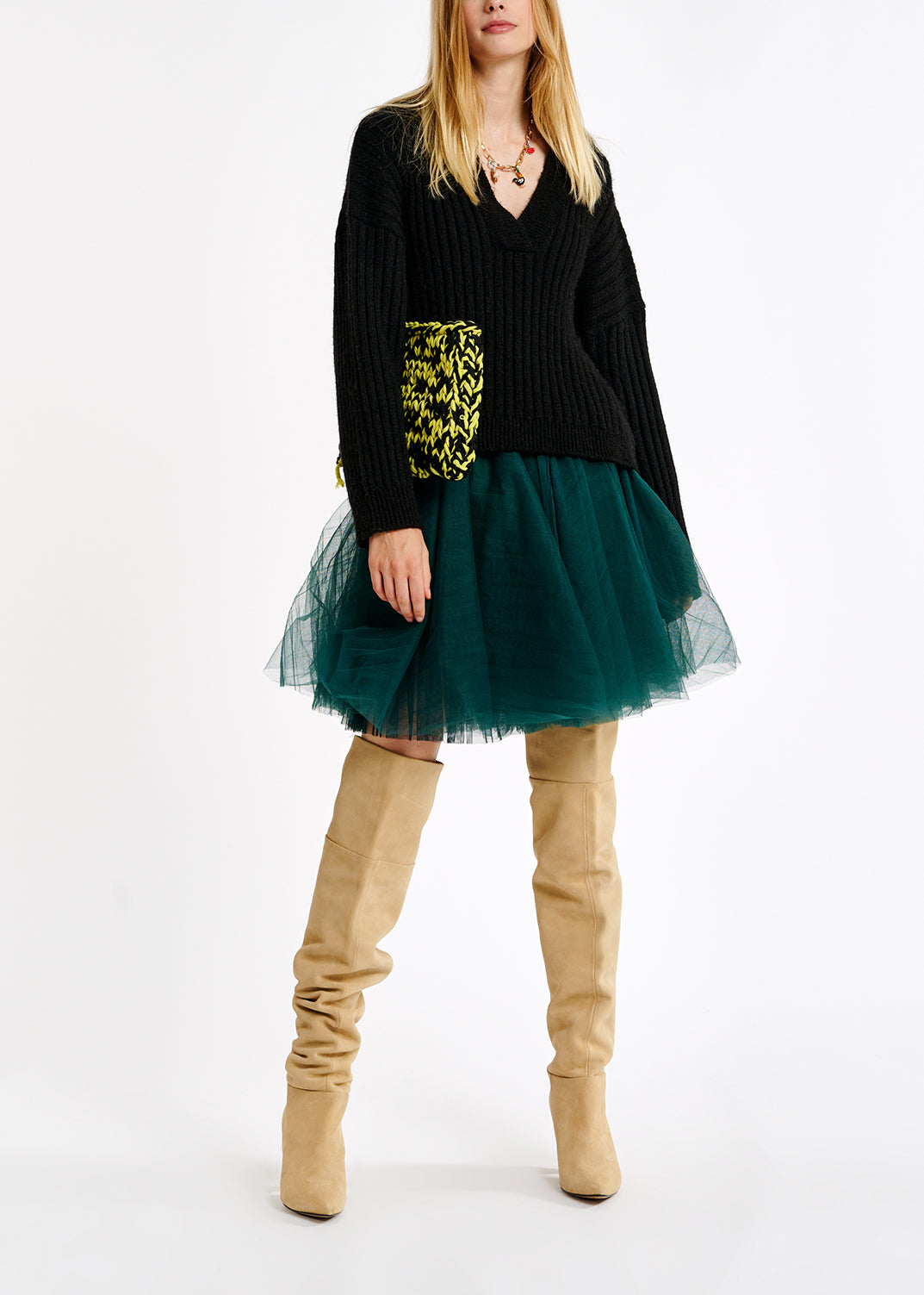 Black V-neck ribbed-knit sweater RE—SSENTIEL | Essentiel second hand