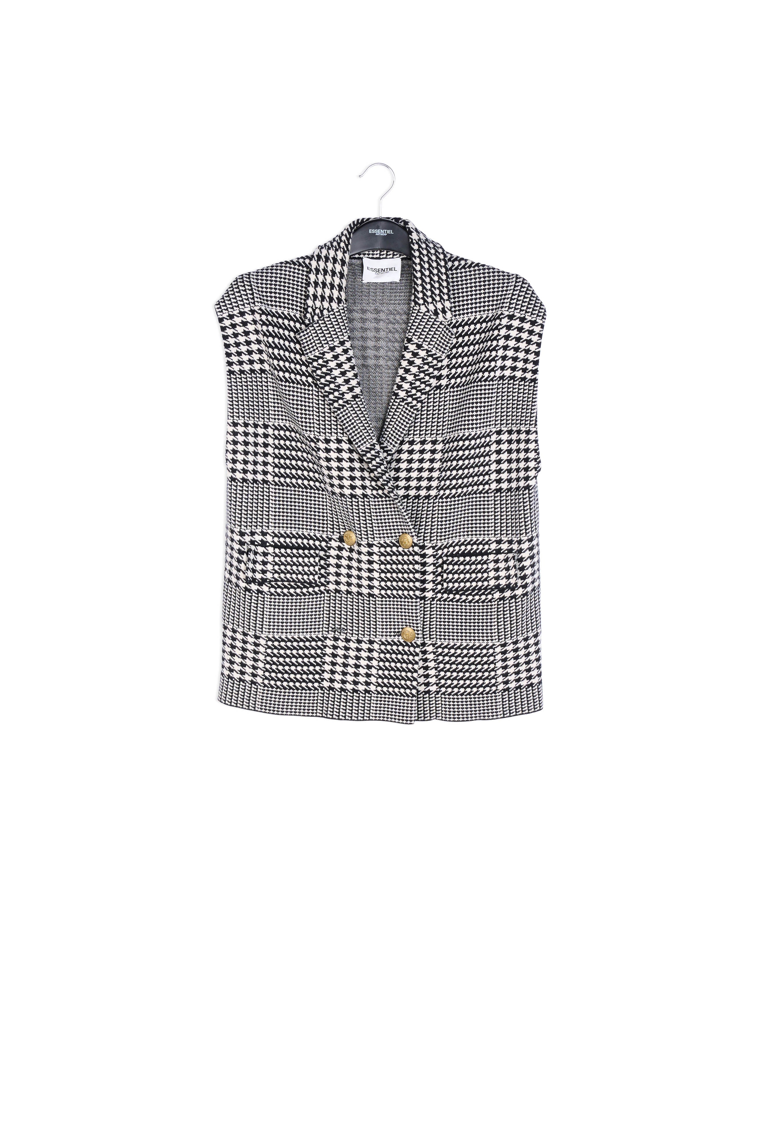 Sleeveless offf-white and black check cardigan RE—SSENTIEL | Essentiel second hand