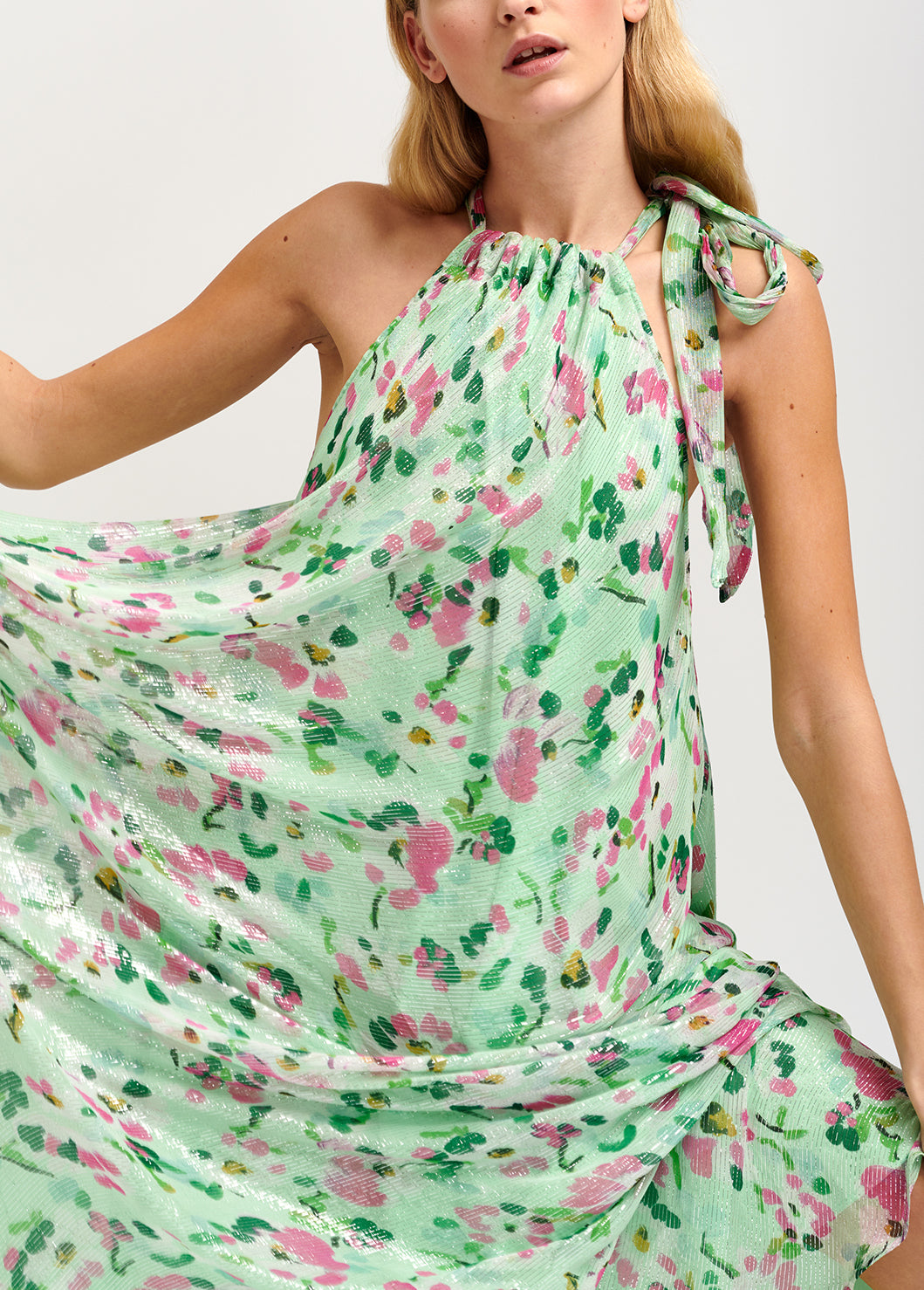 Mint green floral-print halterneck maxi dress RE—SSENTIEL | Essentiel second hand