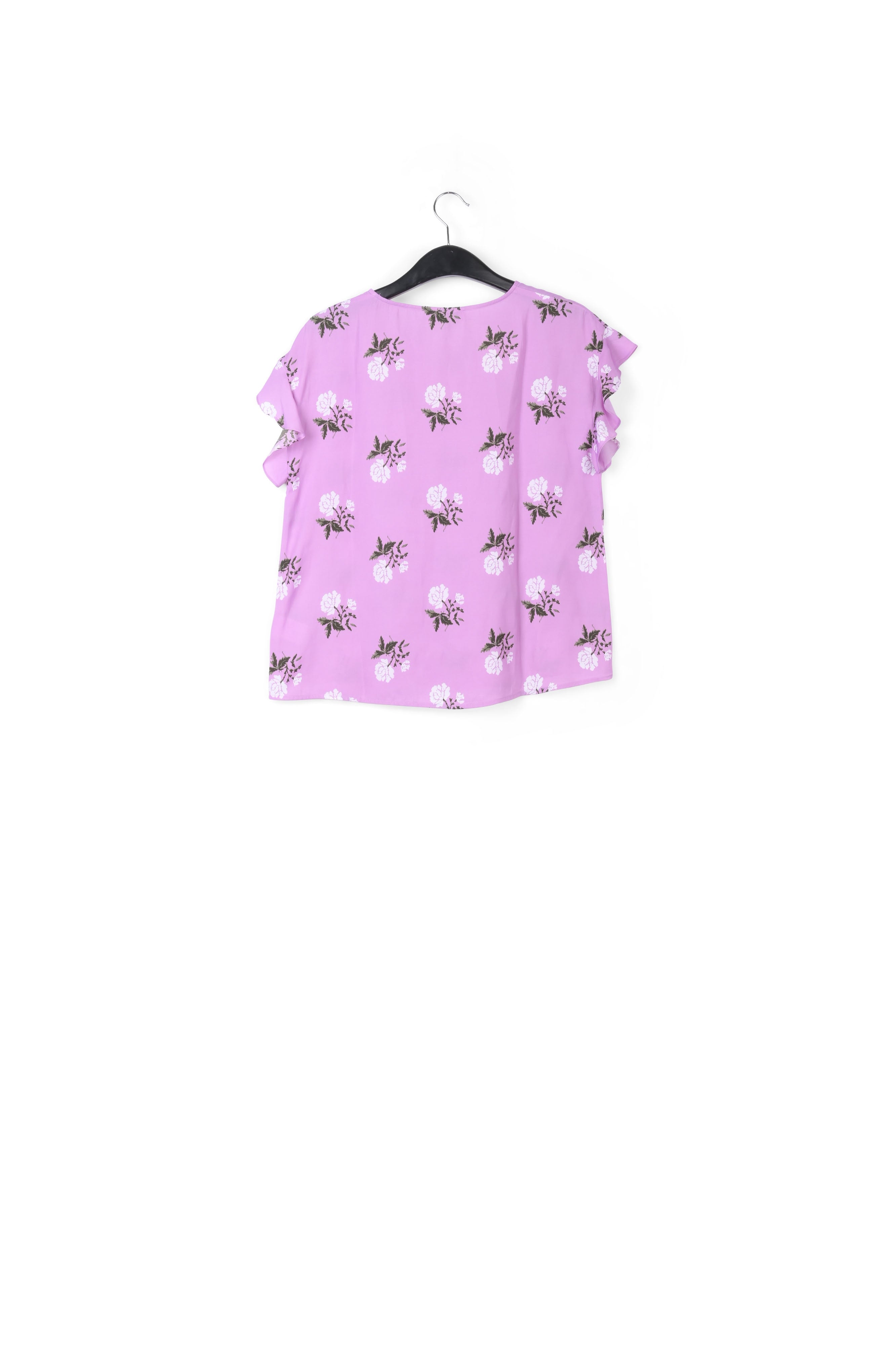 Pink flower print top with ruffled sleeves RE—SSENTIEL | Essentiel second hand