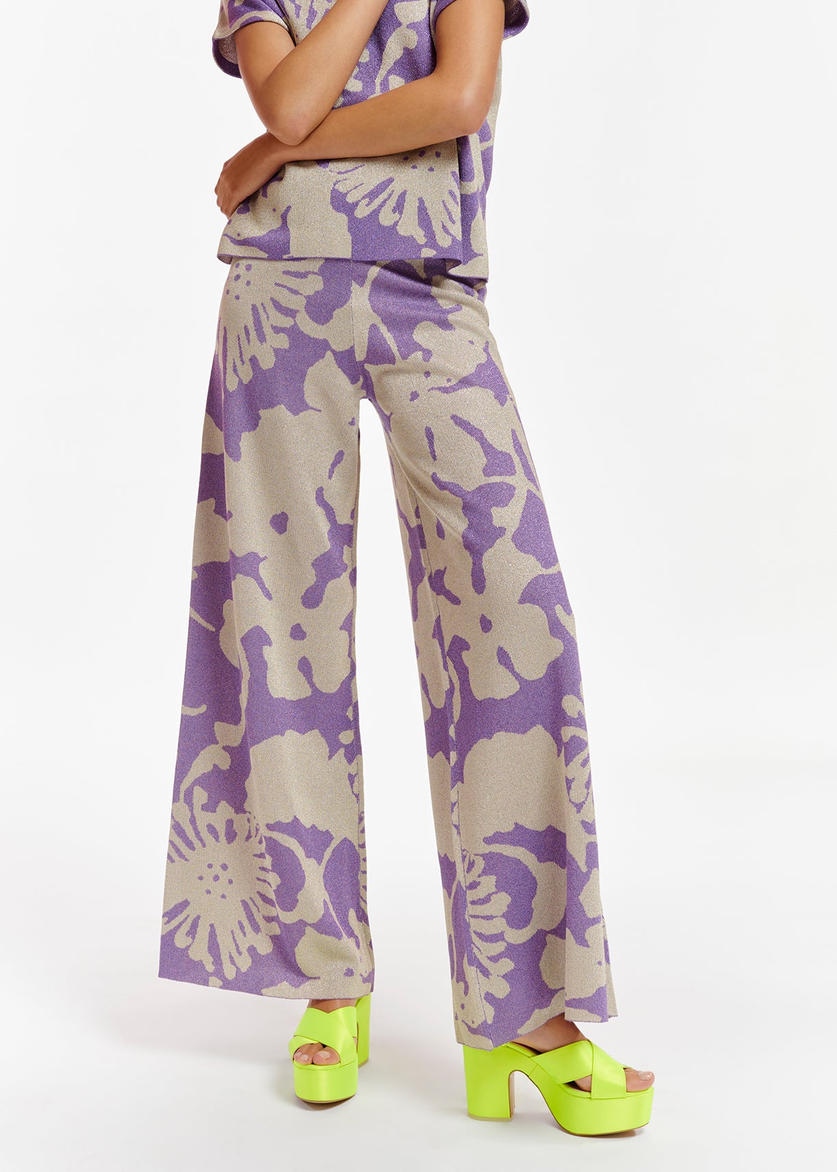 Beige and purple jacquard-knit lurex pants RE—SSENTIEL | Essentiel second hand