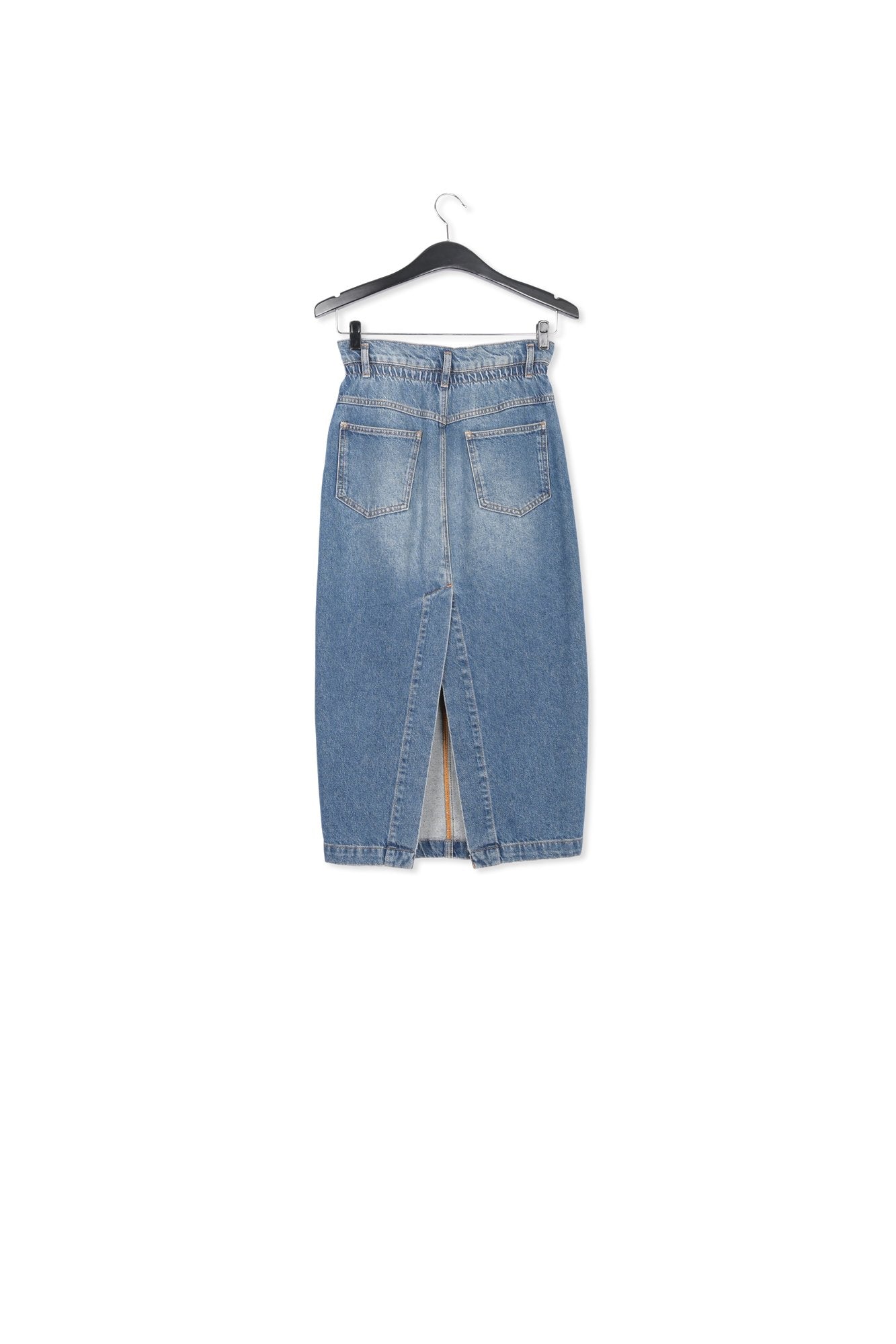 Blue denim midi skirt with paperbag waist RE—SSENTIEL | Essentiel second hand