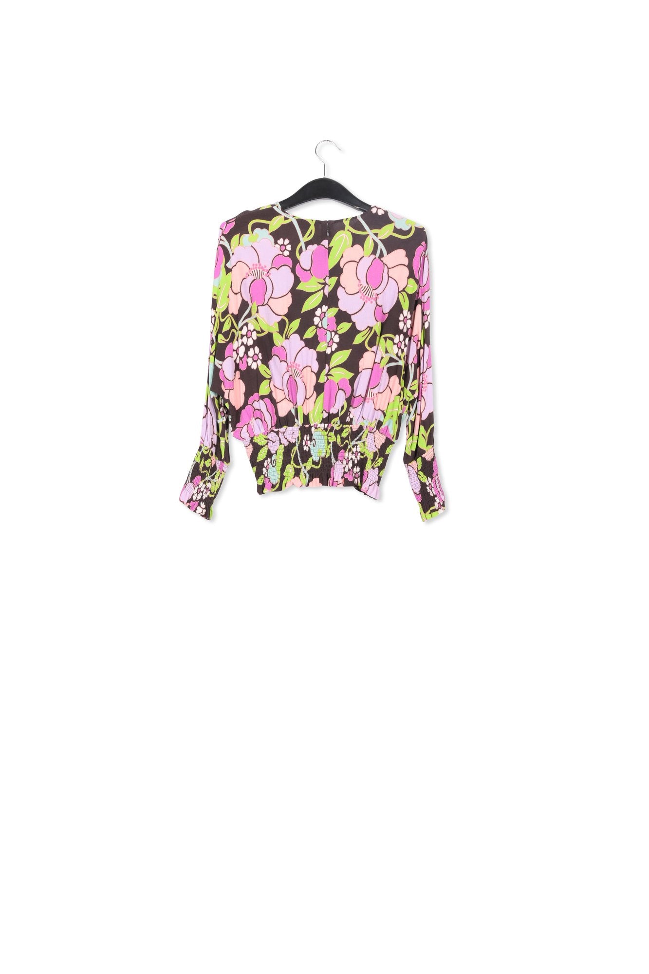 Zwarte gesmokte top met bloemenprint RE—SSENTIEL | Essentiel second hand