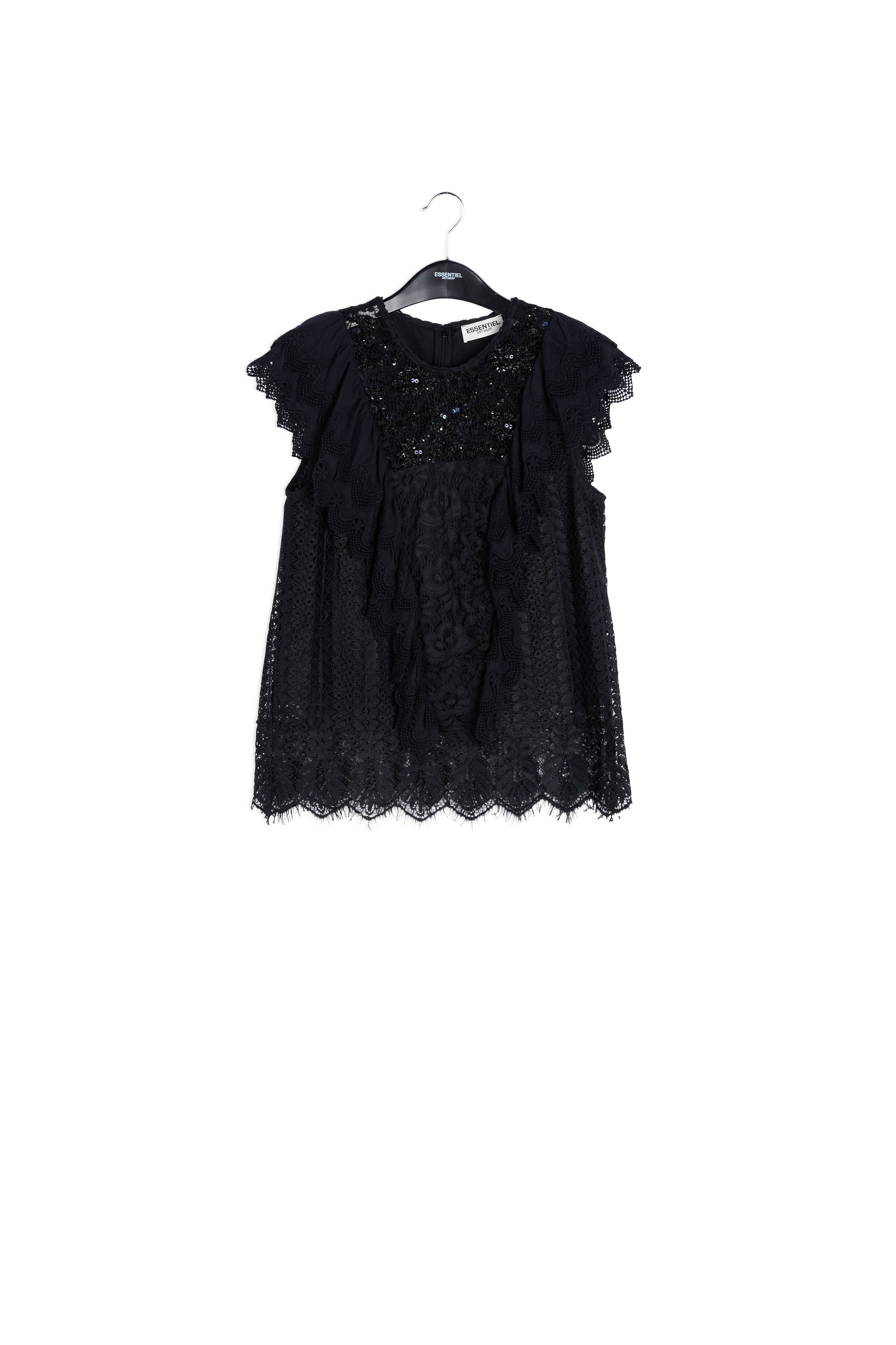 Top noir avec ruches et paillettes RE—SSENTIEL | Essentiel second hand