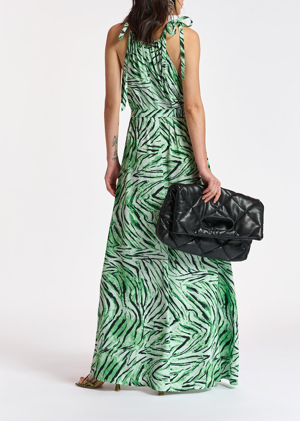 Muntgroene maxi-halterjurk met tijgerprint RE—SSENTIEL | Essentiel second hand