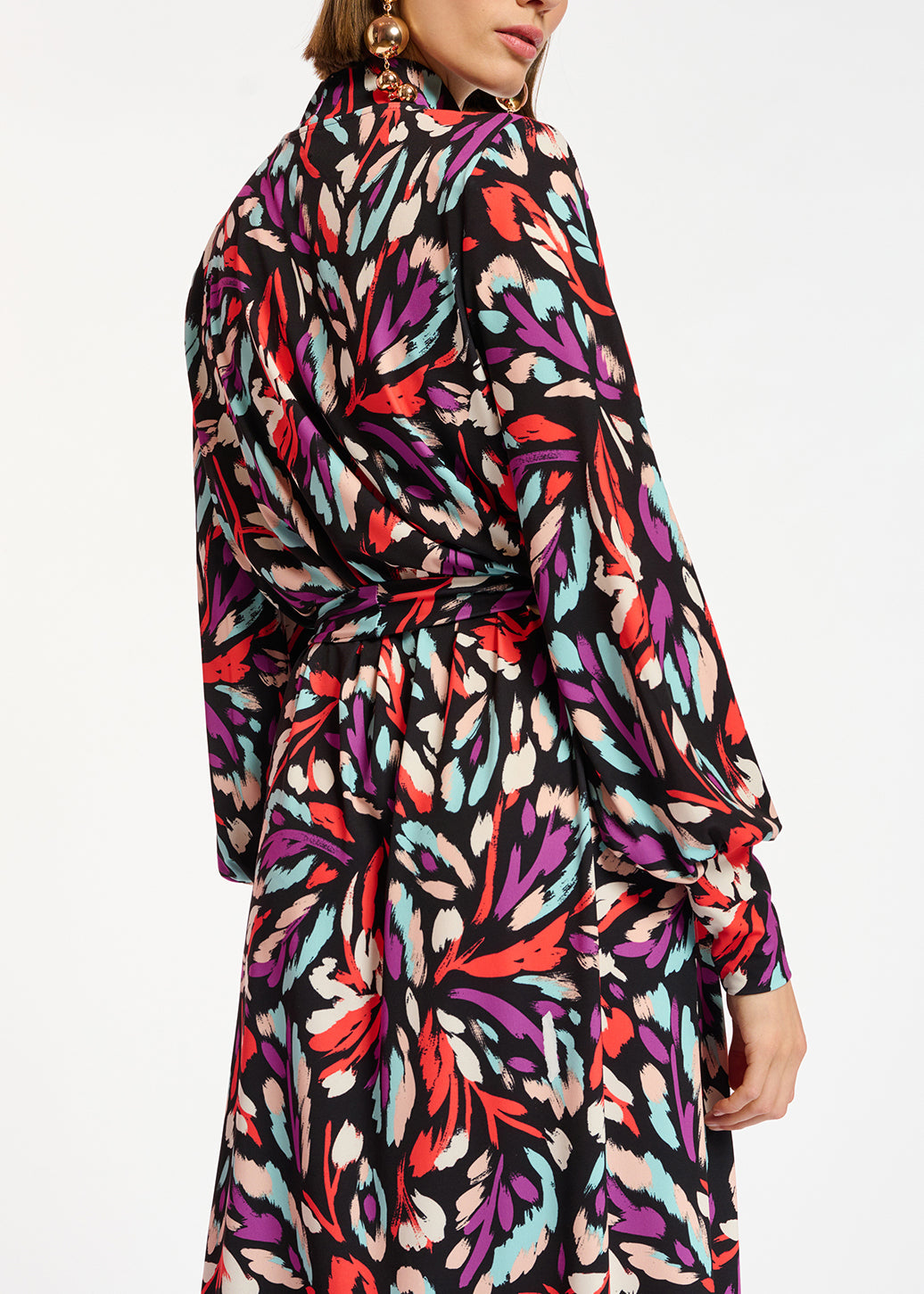 Black, coral red and purple stretch-jersey midi dress RE—SSENTIEL | Essentiel second hand