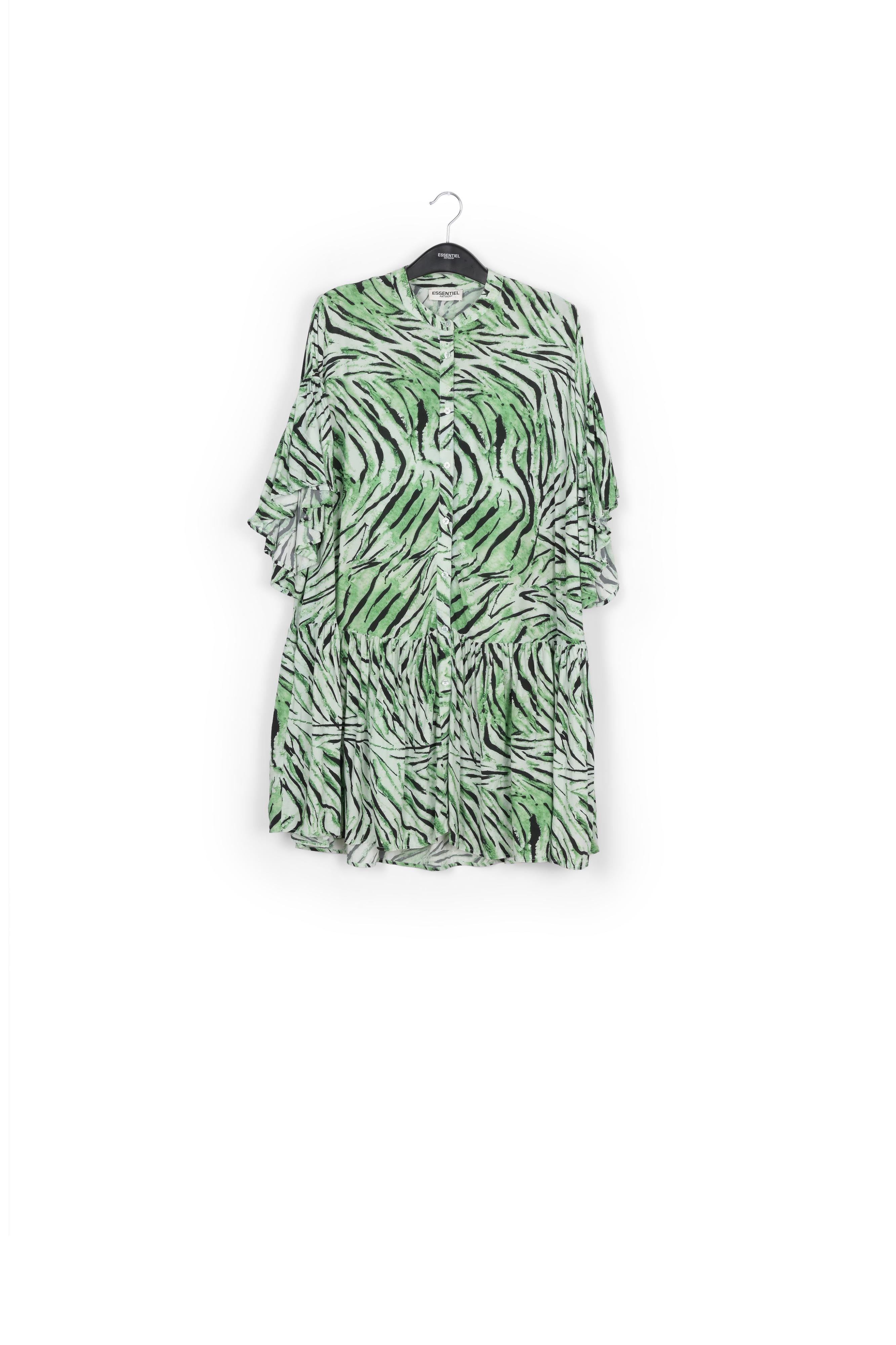 Muntgroene mini-jurk met tijgerprint RE—SSENTIEL | Essentiel second hand